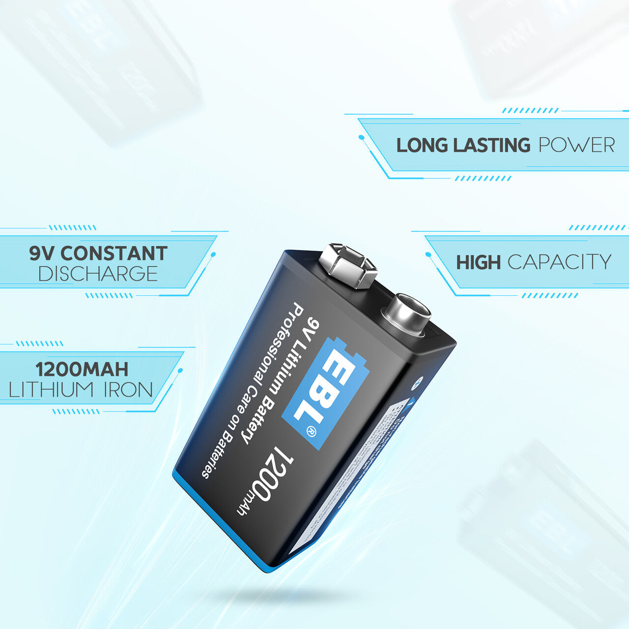 EBL 9V Lithium Non-Rechargeable Batteries 1200mAh - Long-Lasting Power for Smoke Detectors, Toys, and Medical Devices