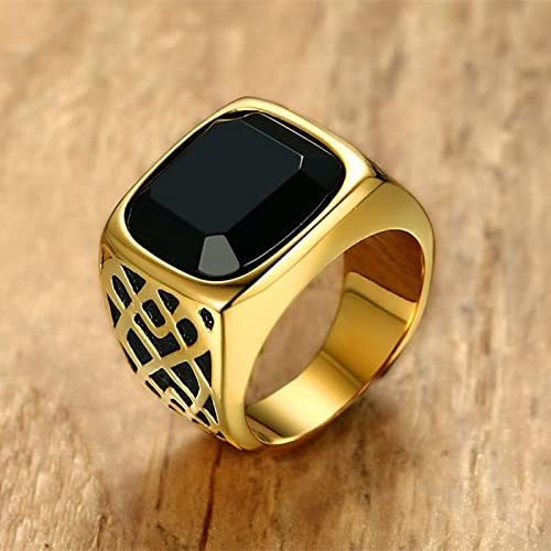 Black Onyx Signet Ring for Women & Men - Gold Black Square Onyx Gemstone Ring, Pinky Ring - Perfect Valentine's Day Gift for Him or Her - Ideal for Weddings, Anniversaries & Formal Occasions