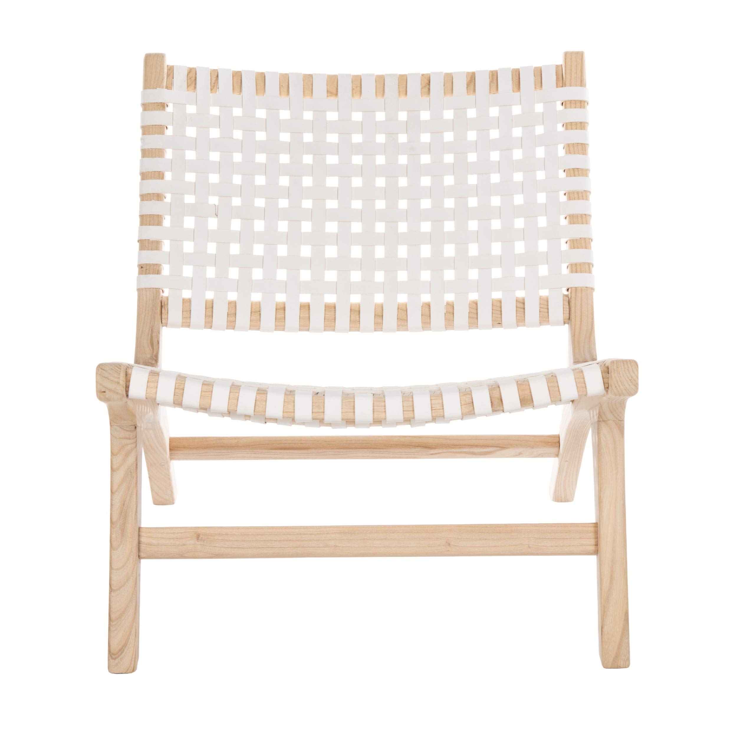 Safavieh Home Luna Natural & White Leather Woven Accent Chair - Modern Living Room, Bedroom, Office Decor - Stylish Seating for Home & Workspace