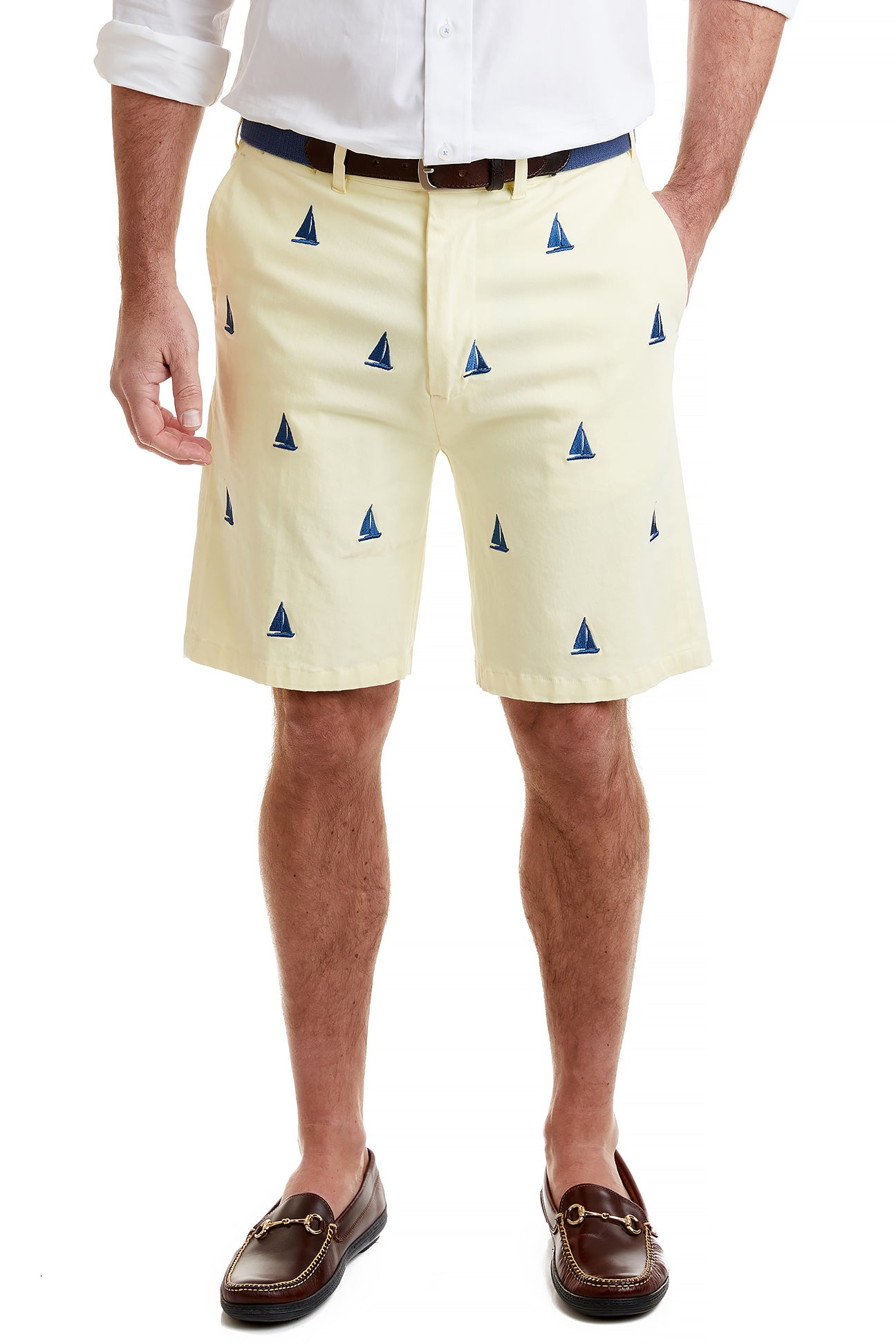 Cisco Short Stretch Twill Neon Yellow with Sailboat Design - Comfortable Casual Pants for Men | Perfect for Sailing, Outdoor Activities & Summer Wear