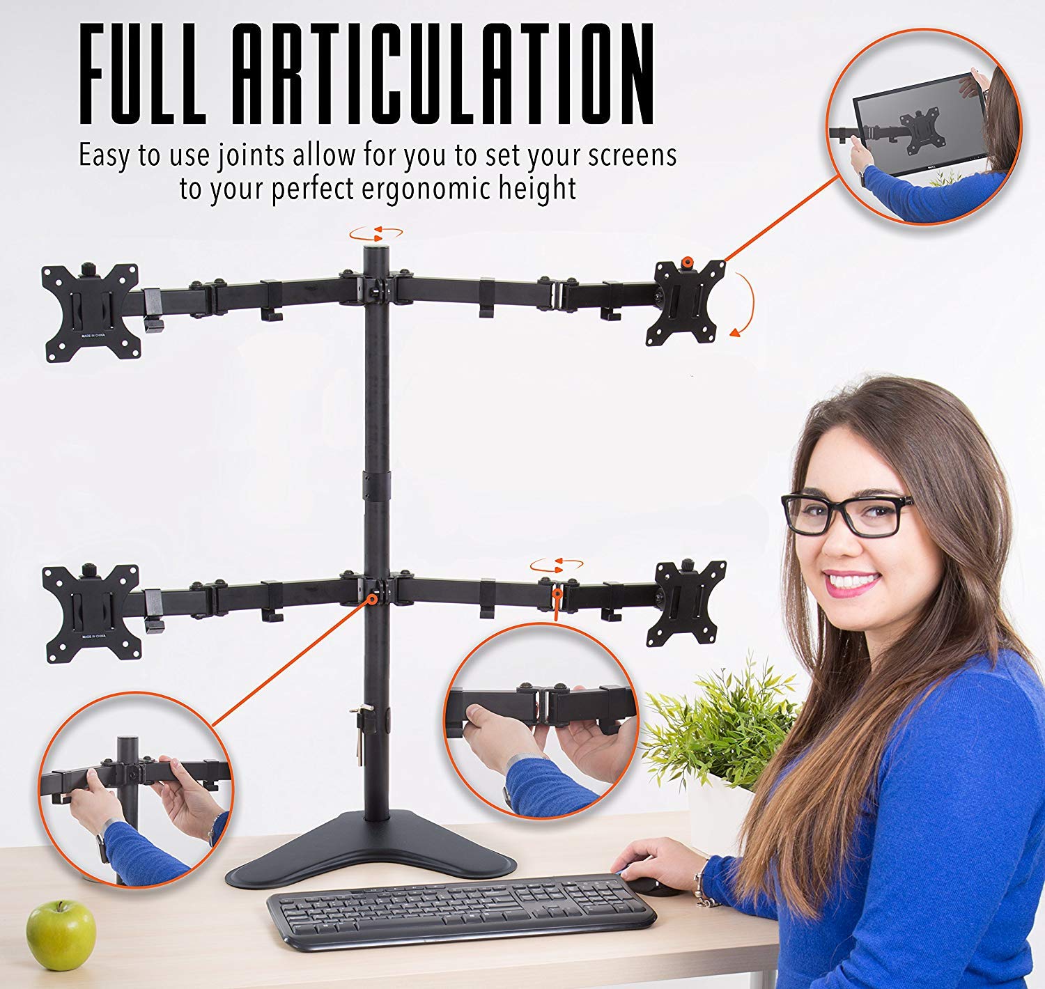 4-Monitor Stand with Adjustable Height & Stable Base - for 17-32