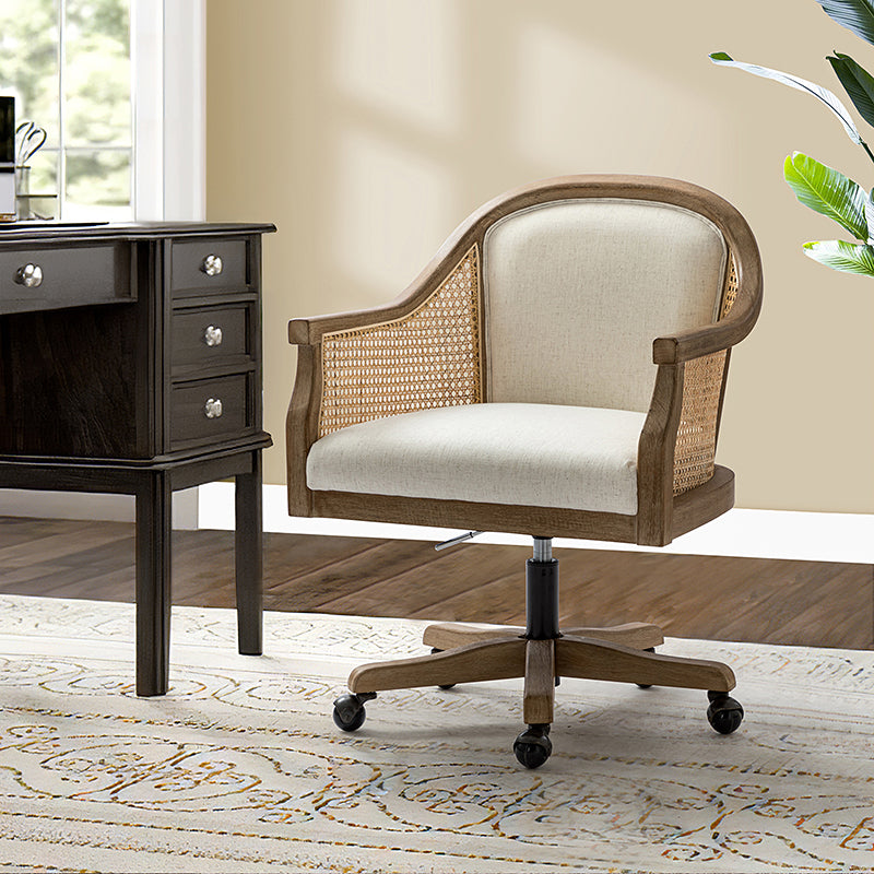 Audrey Task Accent Chair with Rattan Arms - Modern Home Office Chair for Small Spaces, Comfortable Writing Desk Chair with Woven Rattan Backrest - Perfect for Study Rooms, Living Rooms & Cozy Corners
