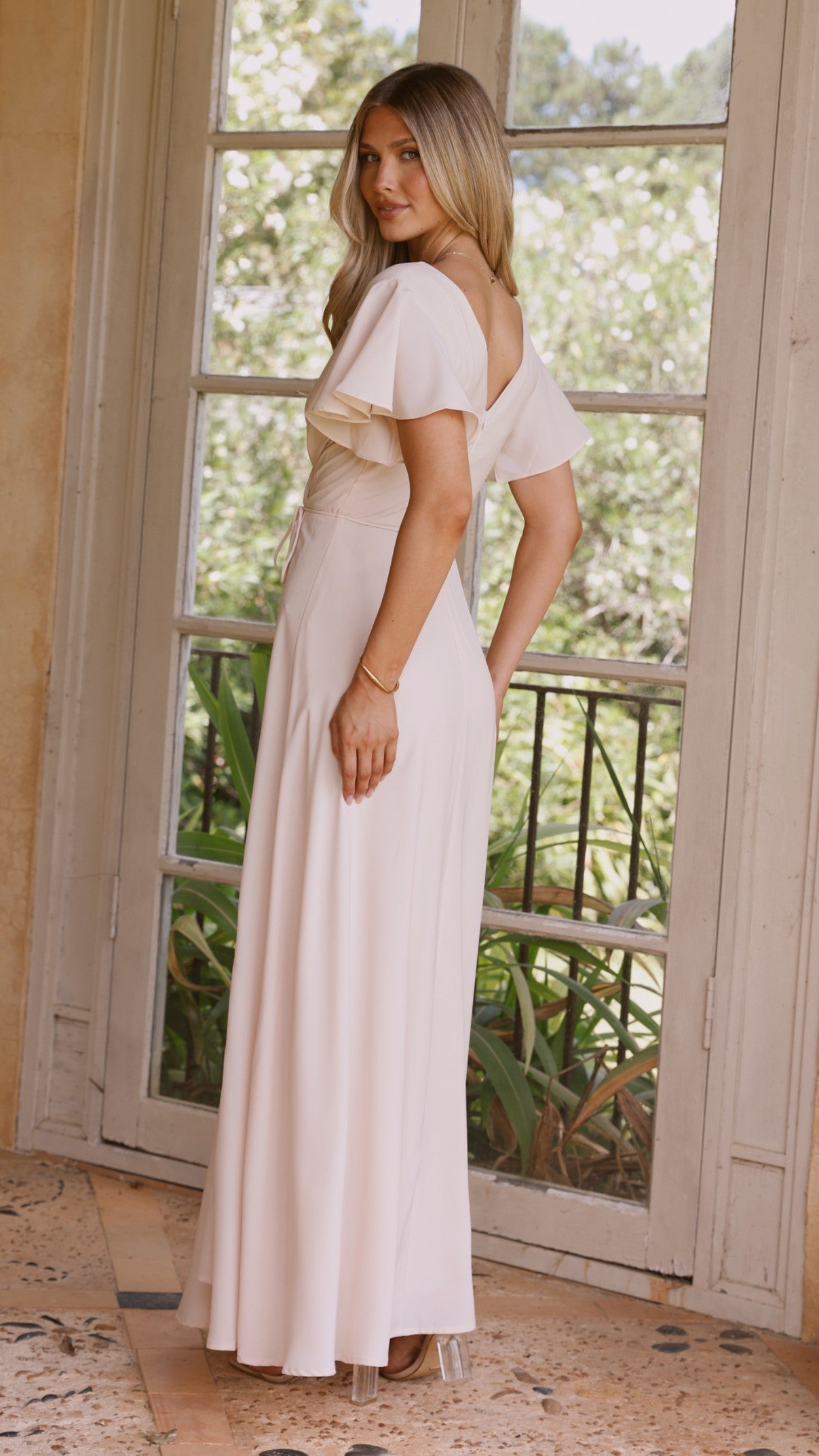 Charlize Maxi Dress for Women - Elegant Ivory Long Flowy Dress for Summer, Beach, Wedding & Special Occasions