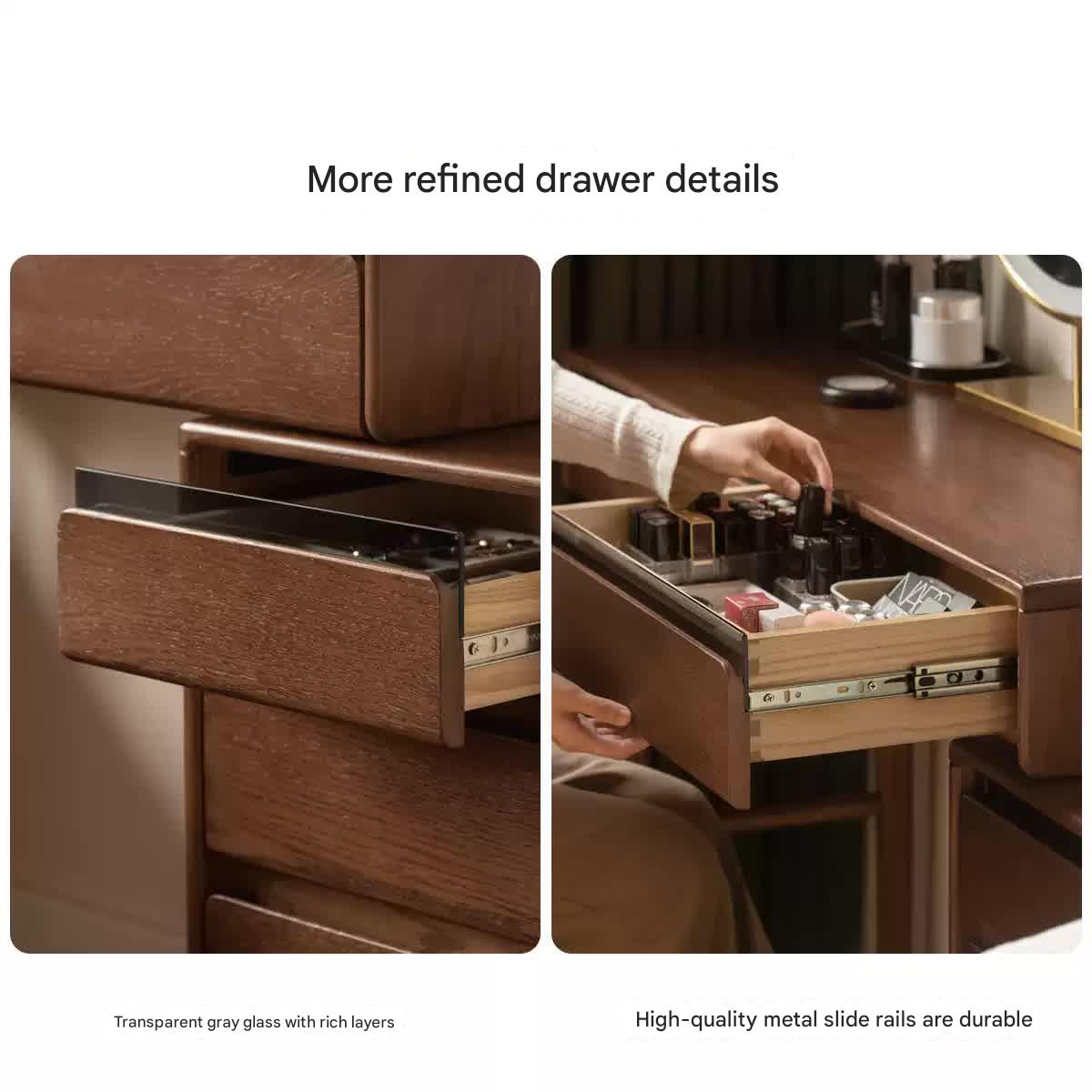 Modern Oak Solid Wood Retractable Vanity Dressing Table with Mirror - Perfect for Bedroom, Bathroom & Makeup Organization