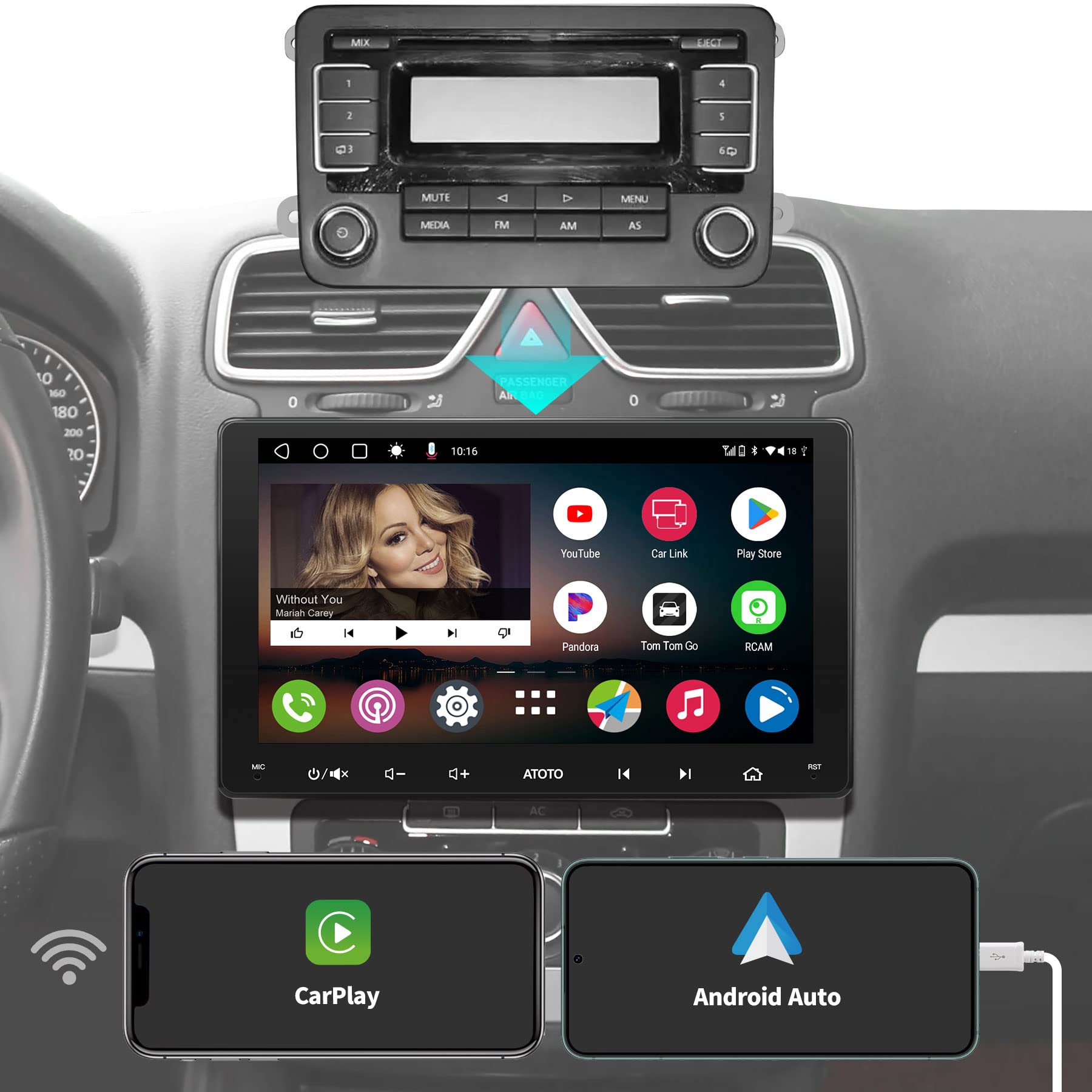 ATOTO A6 9-inch Android Double DIN Car Stereo with Wireless CarPlay & Android Auto - Compatible with VW Jetta, Tiguan, Golf - GPS Navigation, Dual Bluetooth, HD LRV, 2GB RAM + 32GB Storage (A6VW09PF) - Perfect for Road Trips & Daily Commuting