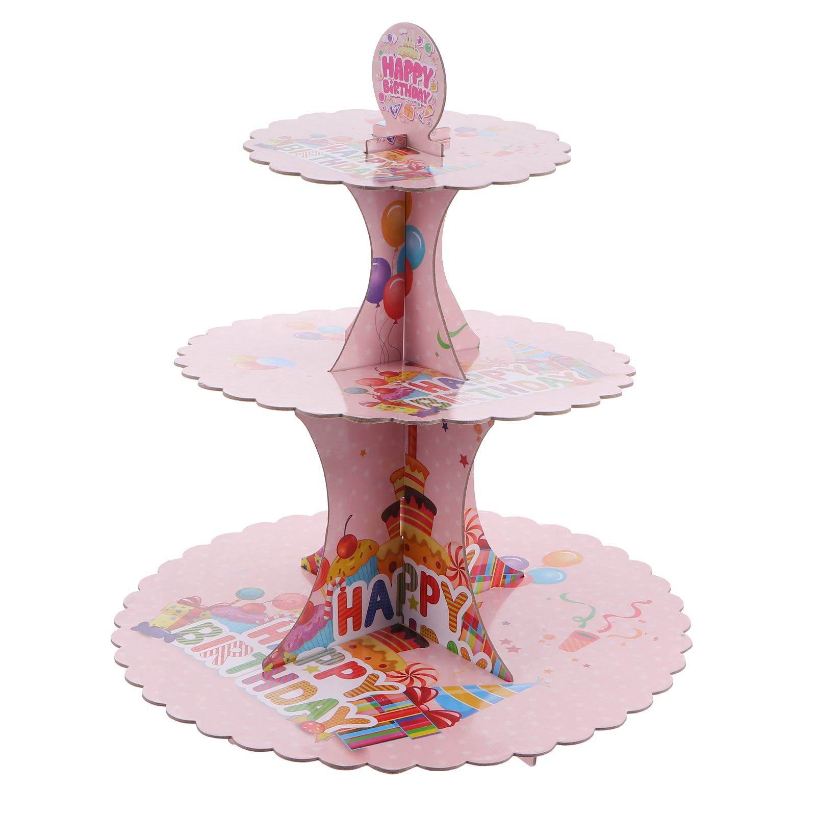 PartyKindom 3-Tier Cartoon Paper Cake Stand - Birthday Party Dessert Display Holder for Cakes, Cupcakes & Treats - Perfect for Birthday Parties, Baby Showers & Wedding Receptions