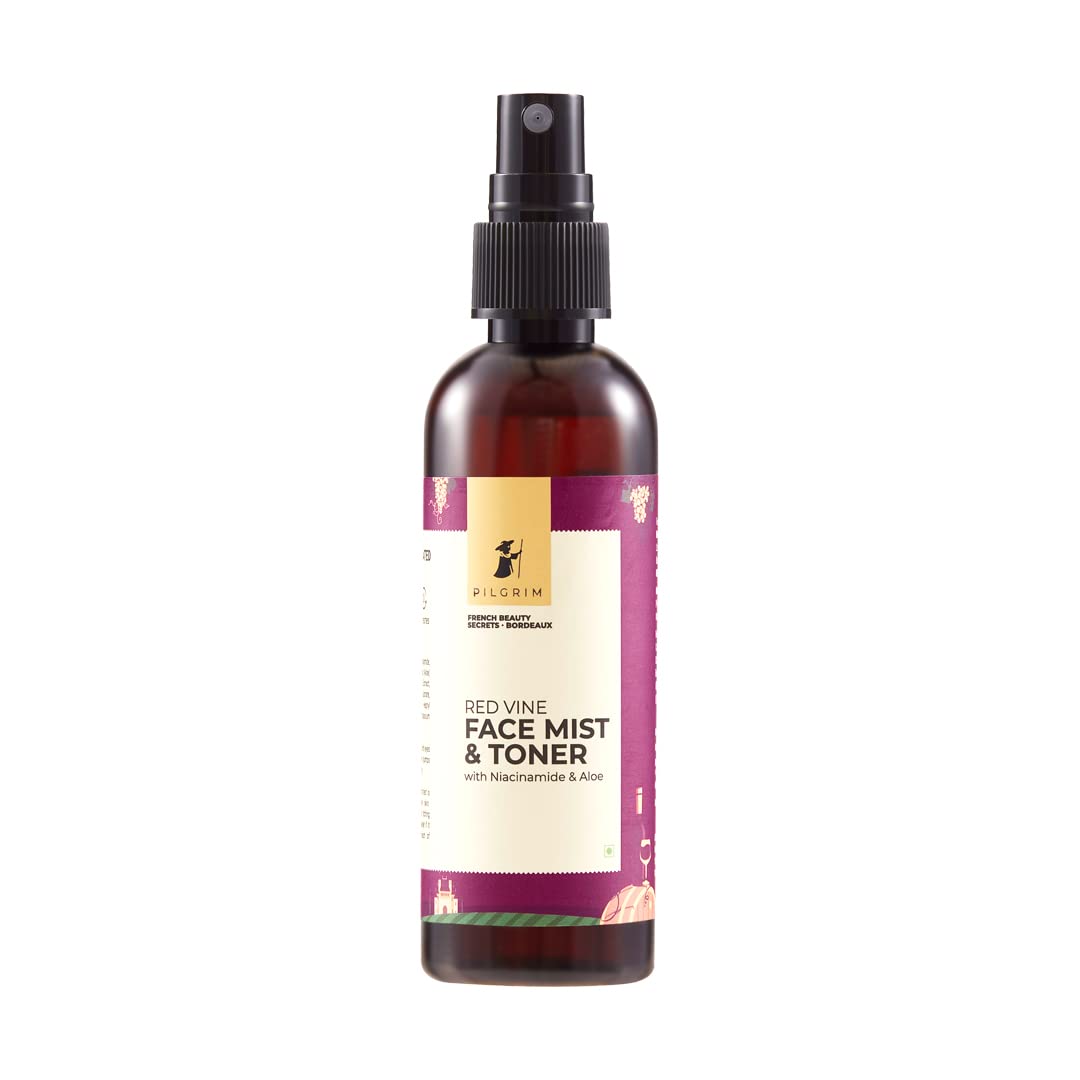 Pilgrim Alcohol-Free Red Vine Face Toner Spray with Vitamin B3 & Aloe Vera | Hydrating Facial Mist for Anti-Aging, Glowing Skin | Suitable for Dry & Oily Skin Types | Men & Women | 100ml | Perfect for Daily Skincare Routine & On-the-Go Refreshment
