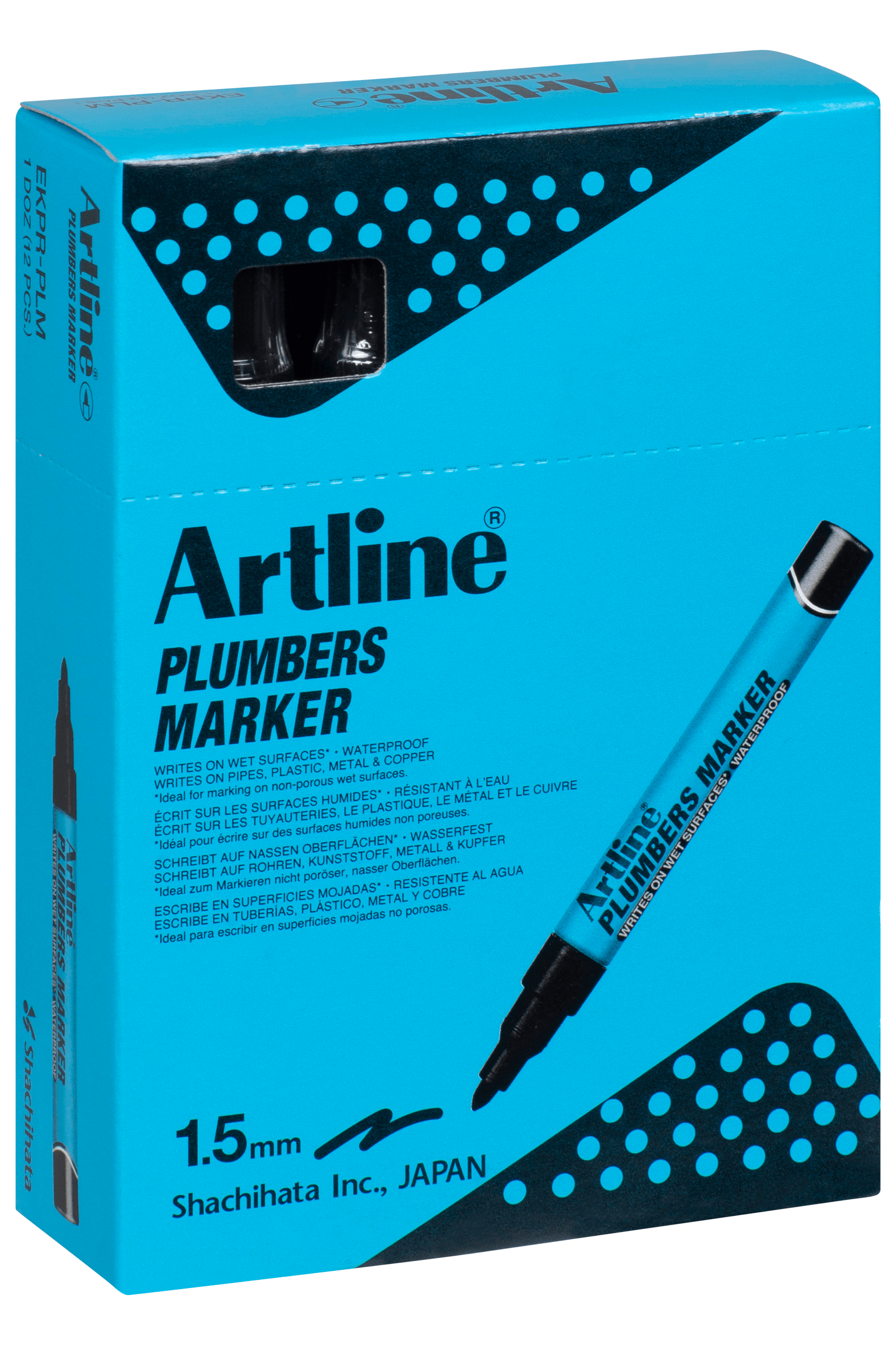 Artline Plumbers Permanent Marker Bullet Tip Black - 12 Pack - Waterproof Industrial Markers for Plumbing, HVAC, Construction & Metal Work - Ideal for Pipe Labeling, Tool Marking & Workshop Use
