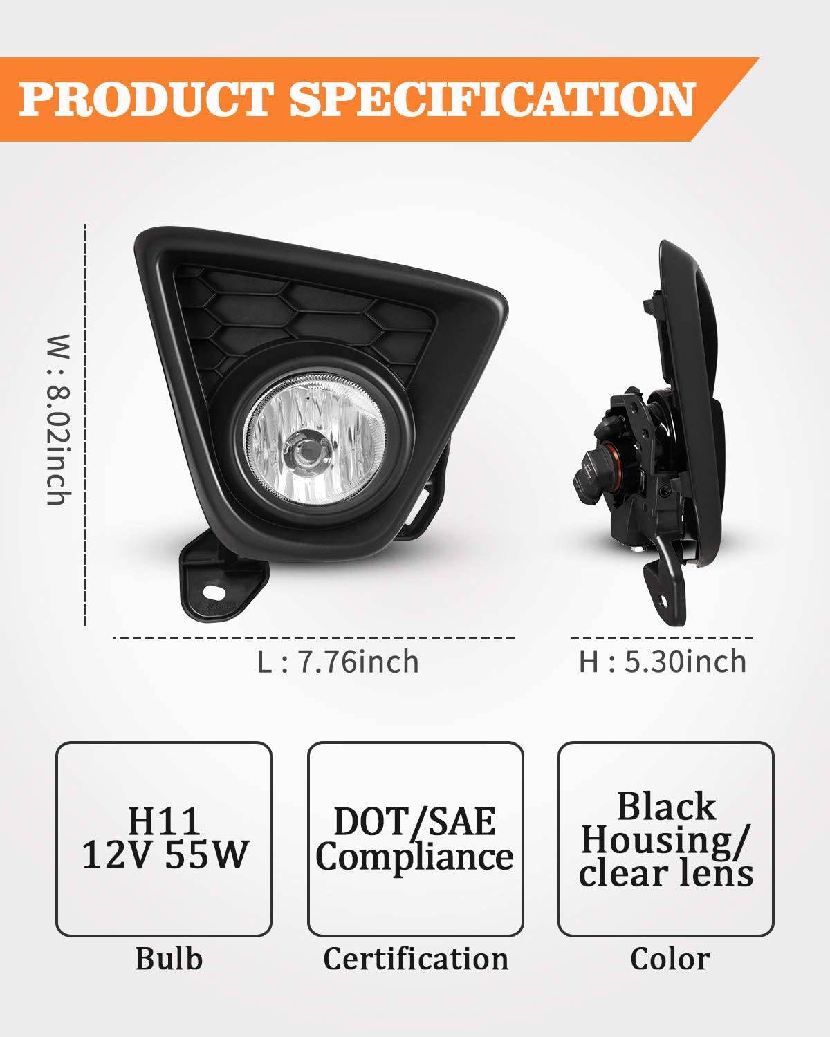 2013-2016 Mazda CX-5 OEM Style Fog Lights Kit - Durable Replacement Fog Lamps for Mazda CX5 Sedan - Perfect for Night Driving and Bad Weather Conditions