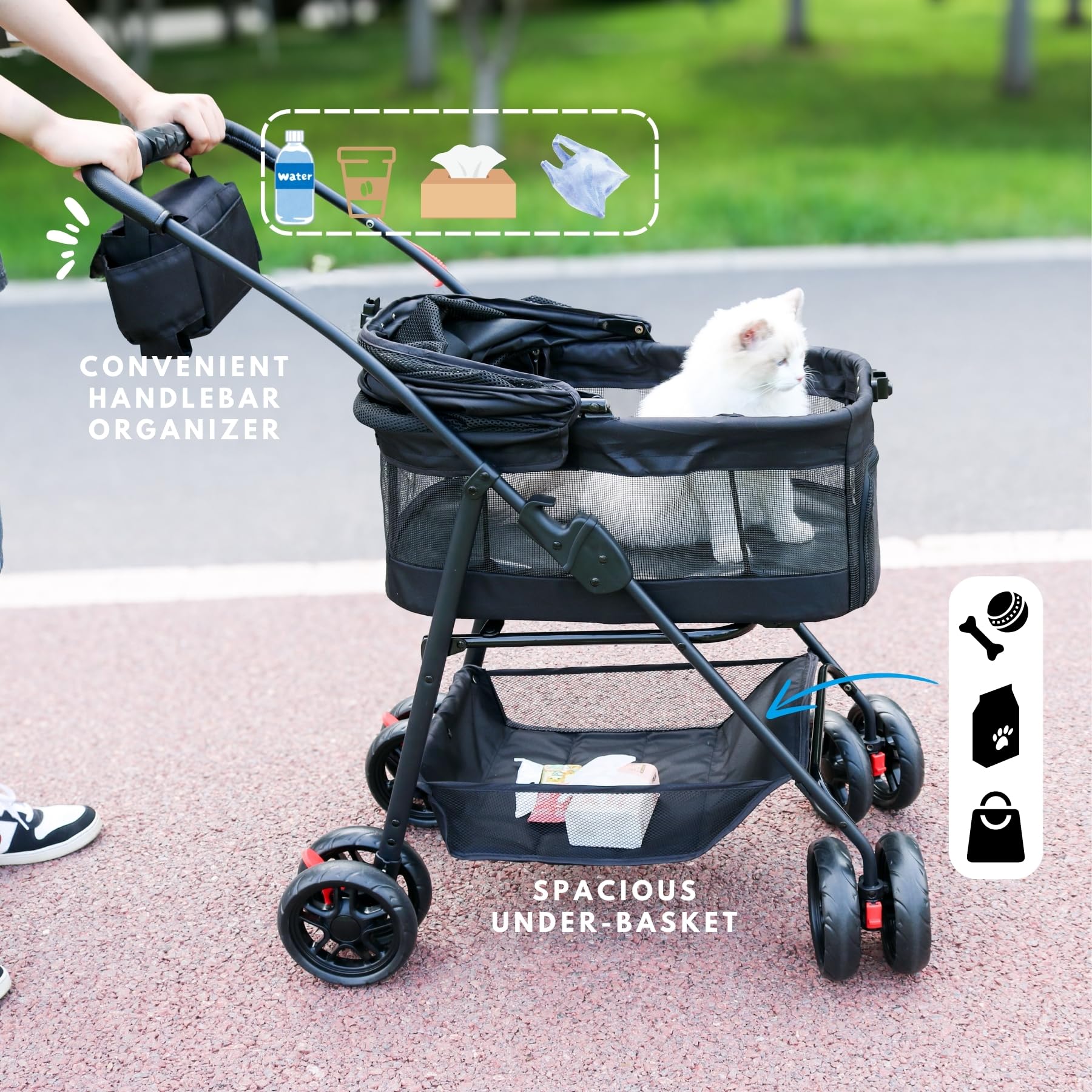 Premium Pet Stroller for Small Dogs & Cats - 3-in-1 Convertible Carrier with Wheels, Detachable Design, 33 lbs Capacity - Easy Fold & Compact for Travel - Perfect for Vet Visits, Shopping & Outdoor Adventures (Black)