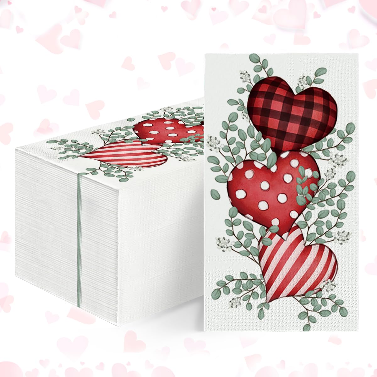 Horaldaily 50-Pack Valentine's Day Disposable Paper Napkins with Love Heart Designs - Decorative Guest Hand Towels for Party, Wedding, Dinner, Kitchen & Bathroom Use - Perfect for Romantic Date Nights & Special Occasions