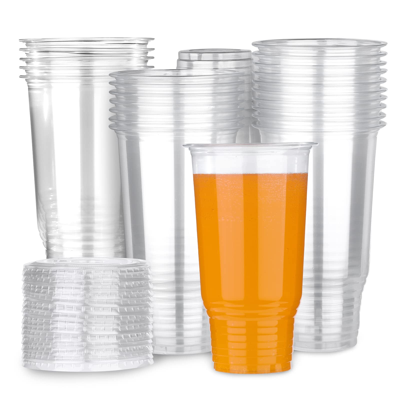 32oz Clear Plastic Cups with Lids - 40 Count Disposable Drinking Cups for Desserts, Ice Cream, Cold Beverages, Iced Coffee & Soda - Perfect for Parties, BBQs, Picnics & Office Events