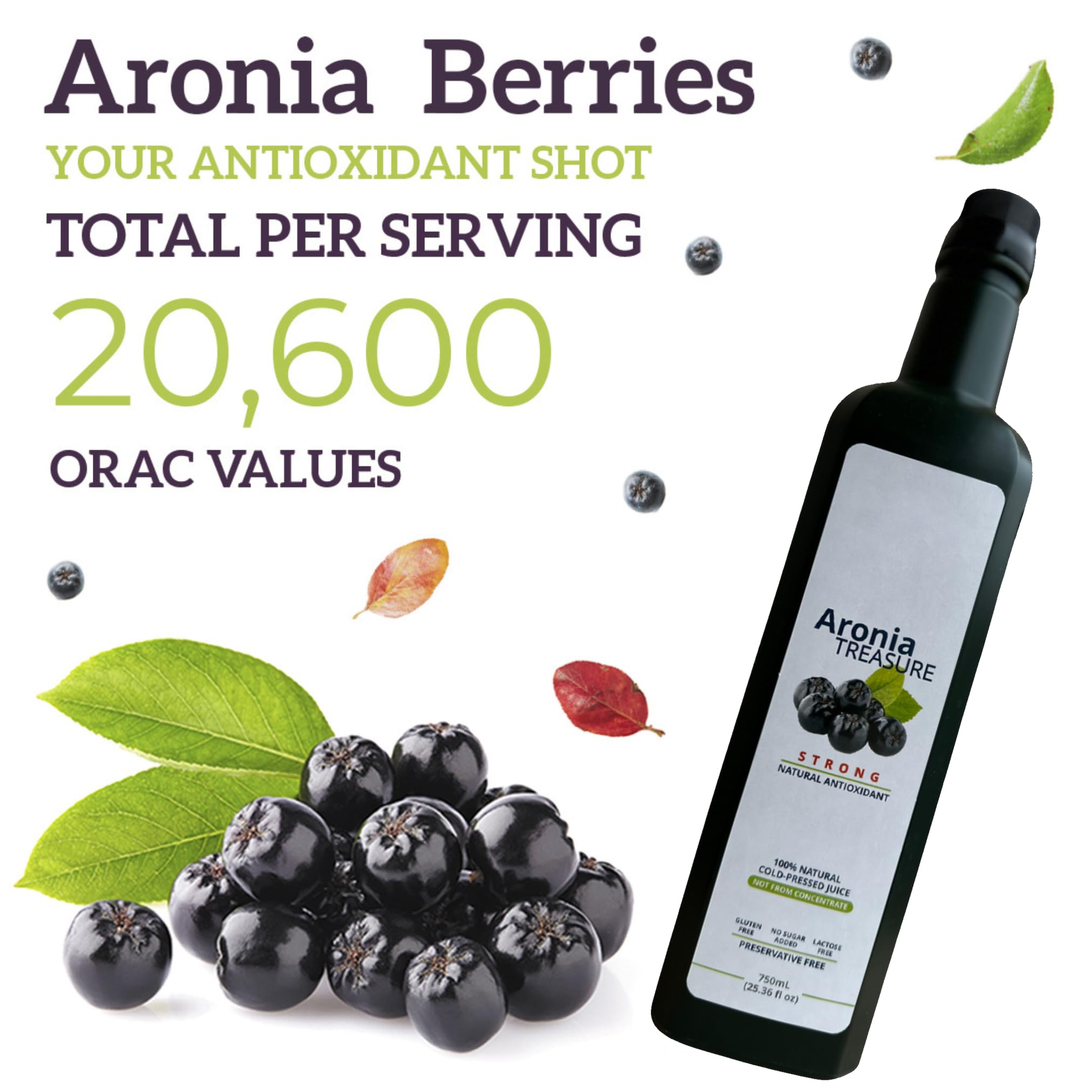 100% Pure Aronia Berry Juice - Antioxidant Rich, Gluten-Free, Vegan, Non-Concentrate | Premium Quality Aronia Berries | Perfect for Smoothies, Detox Drinks & Immune Support