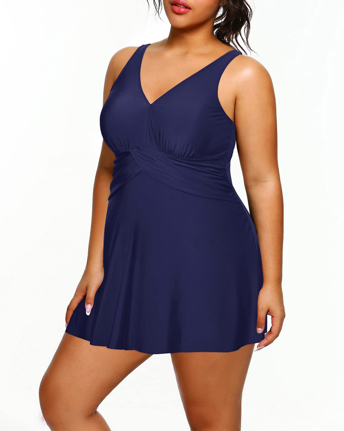 Holipick Plus Size Swim Dress for Women - One Piece Swimsuit with Skirt, V Neck & Tummy Control Bathing Suit | Beach, Pool & Vacation Wear