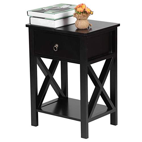 40x30x55cm Modern Nightstand with Drawer & 2-Tier Storage - Curved Side Bedside Table for Bedroom, Living Room | Multi-Functional Shelf Organizer - Black (Perfect for Small Spaces & Apartment Decor)