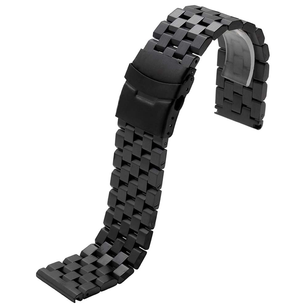 22mm Stainless Steel Watch Band - Black Engineer Bracelet with Deployment Clasp for Men & Women | Durable Metal Strap for Everyday Wear