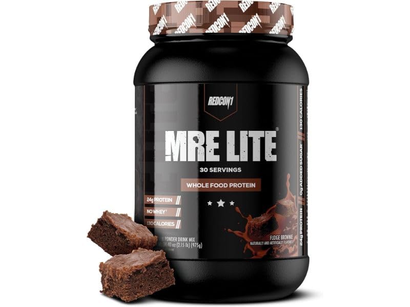 REDCON1 MRE Lite Whole Food Protein Powder - Fudge Brownie Flavor, Low Carb Whey-Free Meal Replacement with Animal Protein Blends & MCT Oils | Easy to Digest Supplement for Athletes & Fitness Enthusiasts (30 Servings) | Perfect for Post-Workout Recovery & Healthy Meal Prep