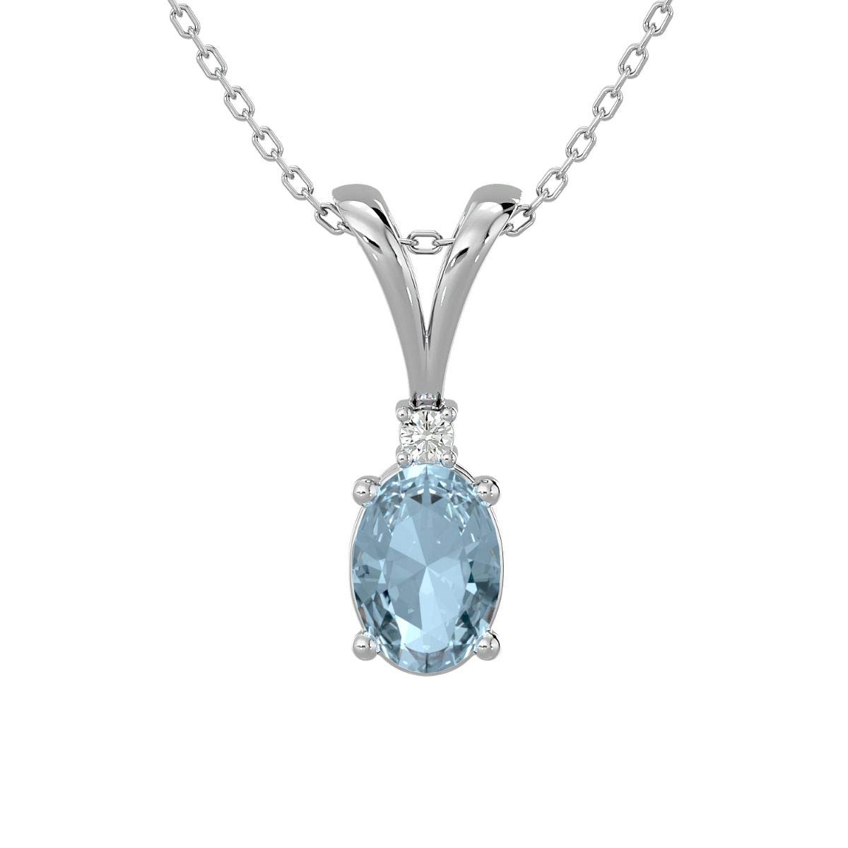14K White/Yellow/Rose Gold Certified Birthstone Necklace with 0.021 Ct Round & 0.75 Ct Oval Natural Gemstone Pendant for Women | Elegant Jewelry Gift for Birthday, Anniversary & Special Occasions