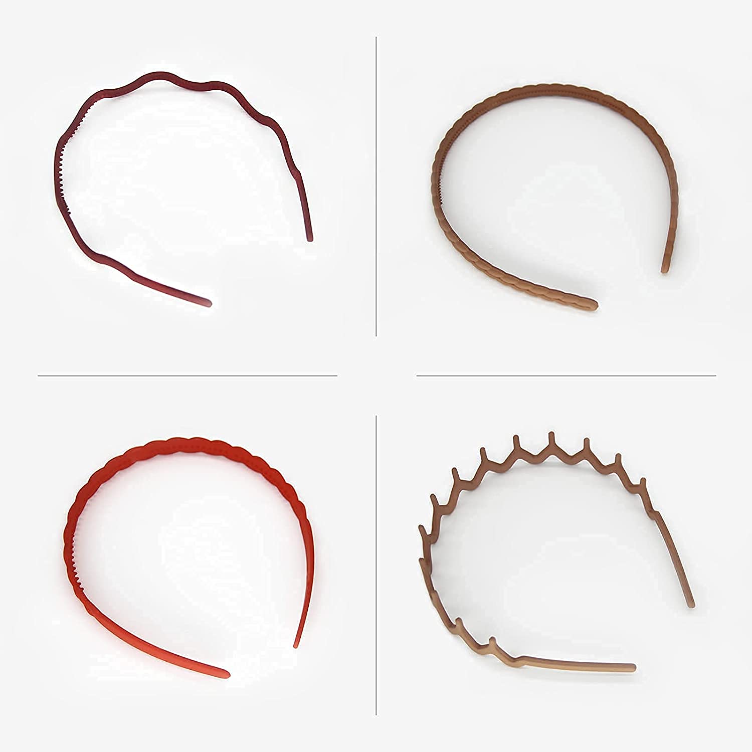 FAVELA Plastic Headbands for Women - 8 Pack Thin & Wide Hair Bands with Fine Comb Teeth, Plain & Zig Zag Matte Styles, Woven Design - Perfect for Work, School, Gym, and Everyday Styling