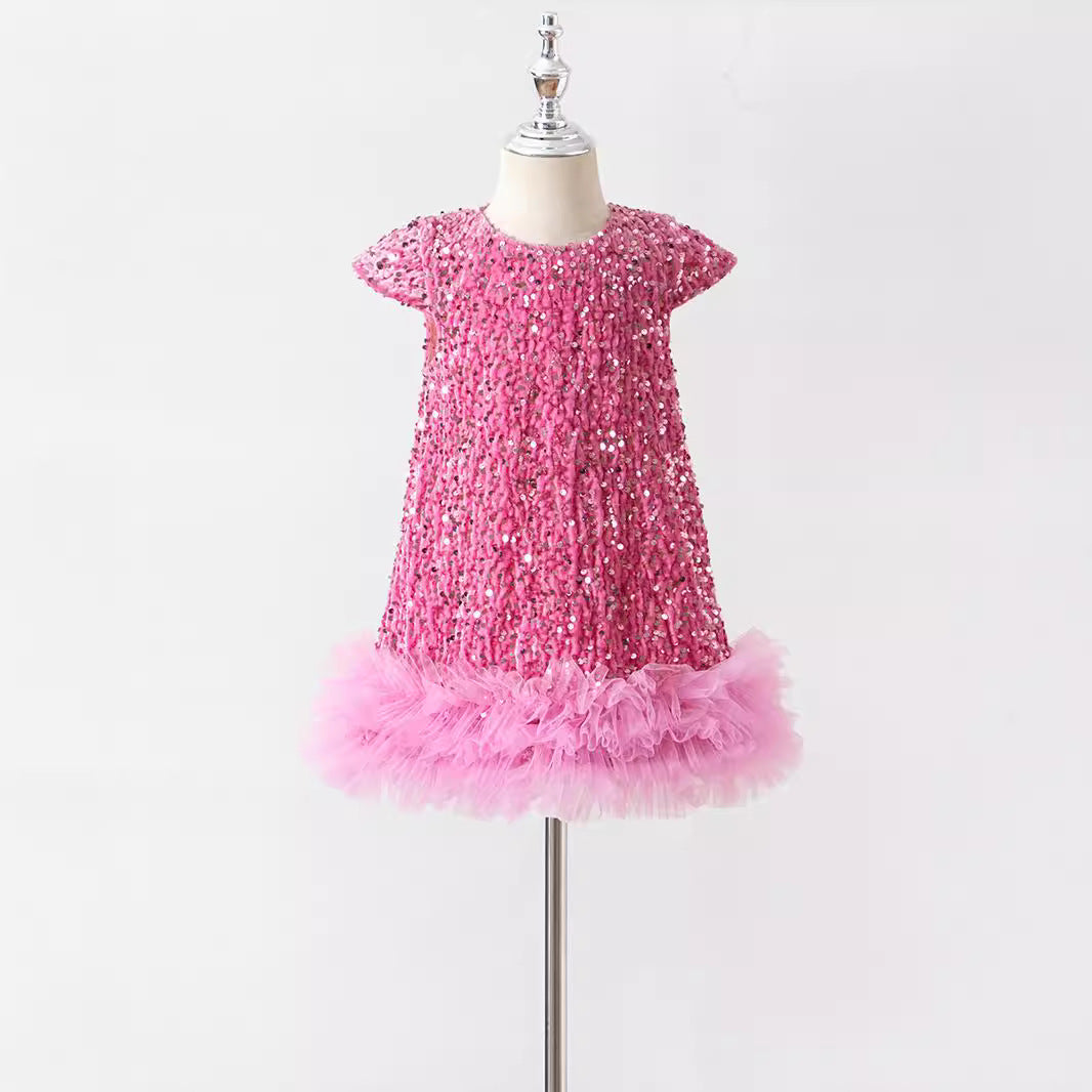 Sparkly Baby Girl Christmas Dress with Sequins & Tutu Skirt - Toddler Holiday Party Outfit for Birthday, Photo Shoots & Special Occasions