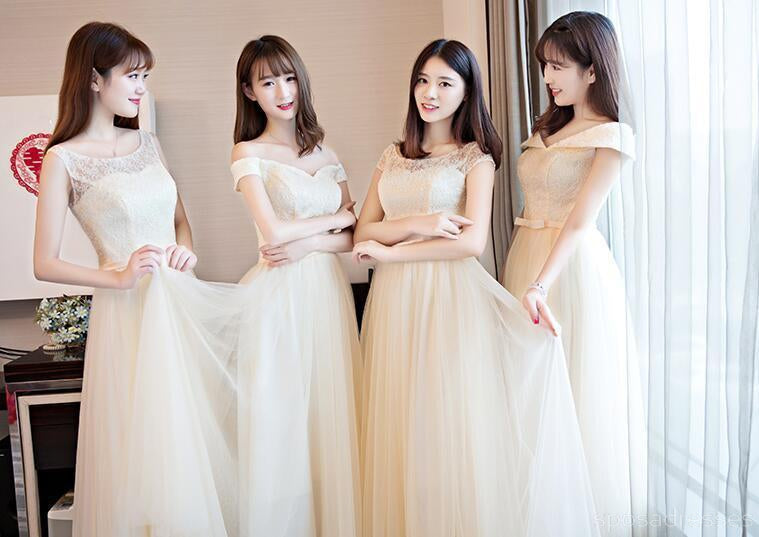 Elegant Lace Tulle Long Bridesmaid Dresses - A-Line Floor Length Formal Gowns for Weddings, Prom & Special Occasions | Style BD003