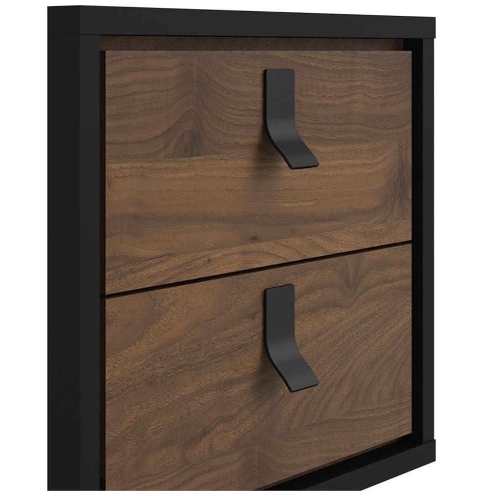 Tvilum Black Matte and Walnut 2-Drawer Nightstand - Modern Bedside Table for Bedroom, Living Room, or Guest Room Storage