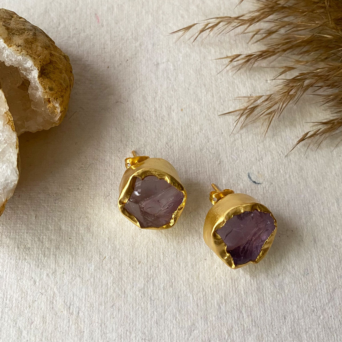 Elegant 14K Gold Stud Earrings with Genuine Amethyst Gemstone | Perfect for Women's Everyday Wear, Gift Giving & Special Occasions