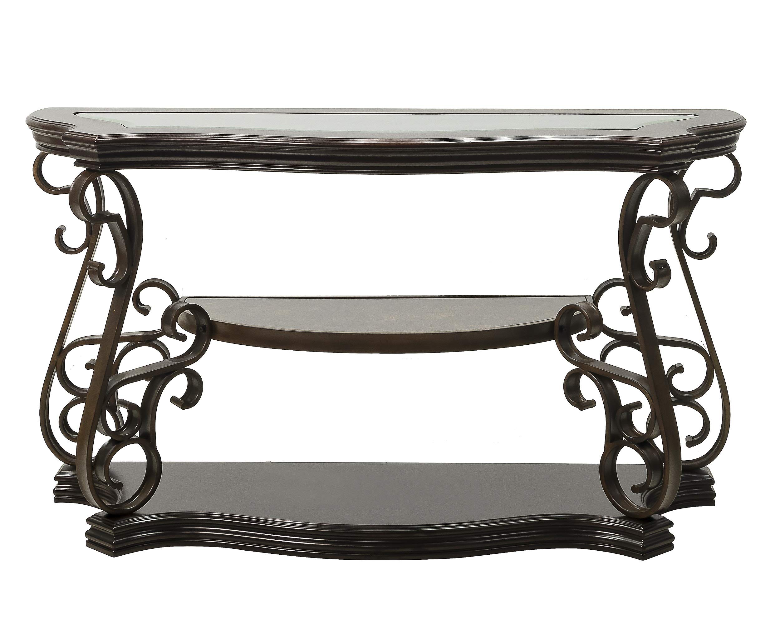Danxee Traditional Console Table with Glass Top, Storage Shelf & Metal Legs - Entryway Hallway Sofa Table for Living Room, Bedroom, or Office Decor