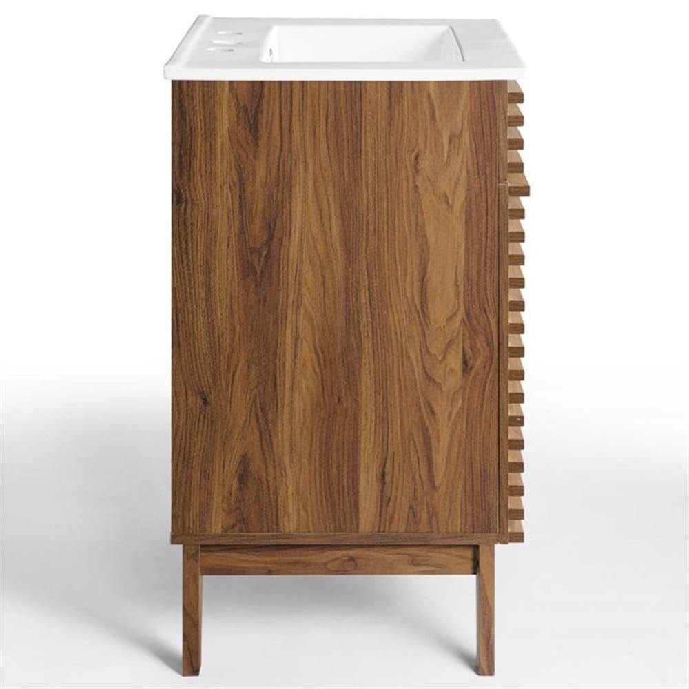 Allora Modern Wood Bathroom Vanity with Storage Shelf - Walnut/White Finish | Space-Saving Design for Small Bathrooms & Powder Rooms