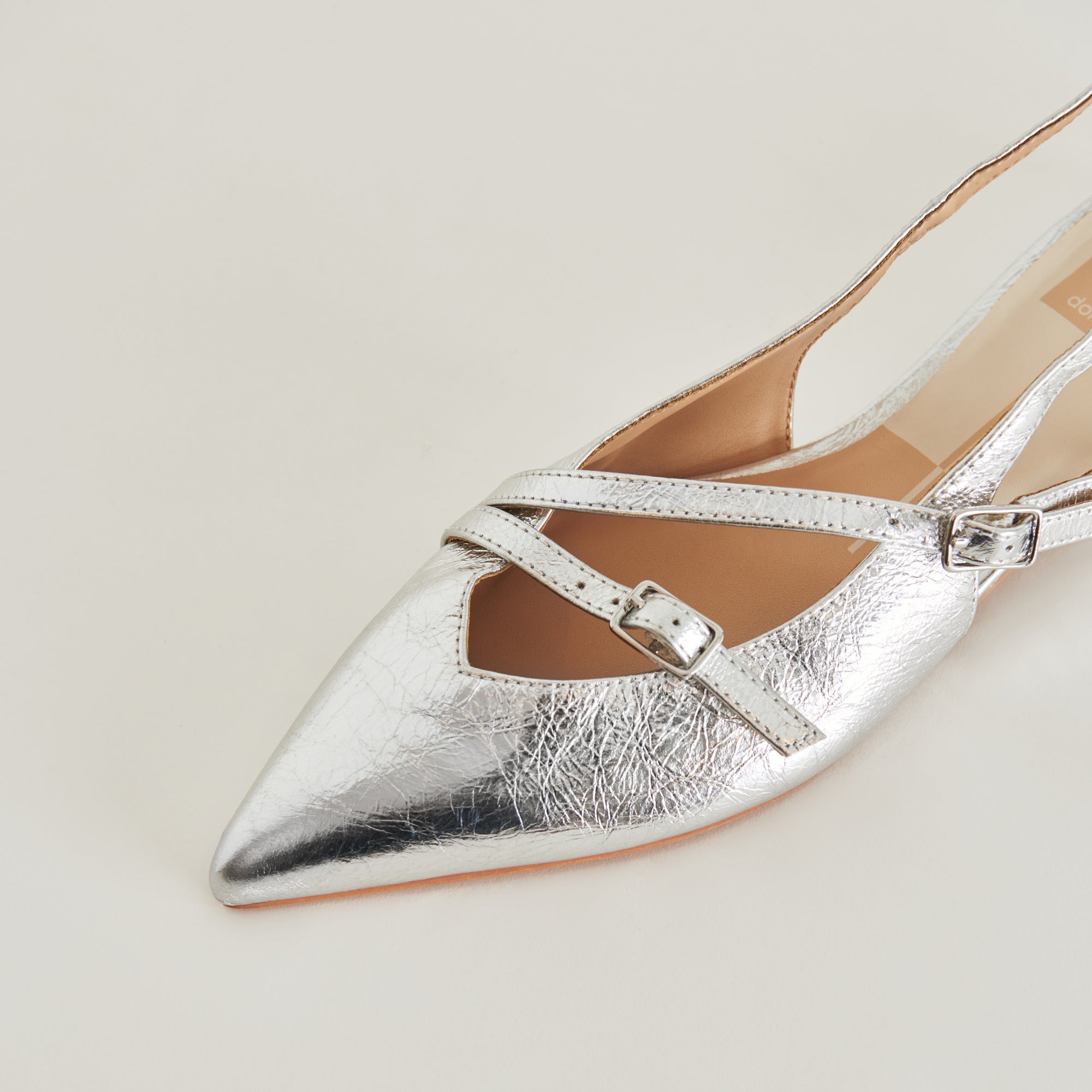 PAMLA Women's Flats Silver Crinkle Patent Leather Pointed Toe Slip-On Shoes for Work, Office & Casual Wear