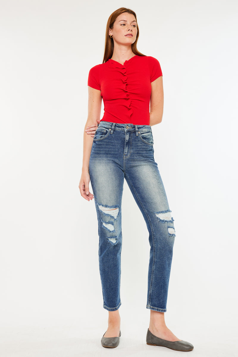 Norrine High Rise Slim Straight Leg Jeans for Women - Stretchy Denim Pants with Comfortable Fit - Perfect for Work, Casual Outfits & Everyday Wear
