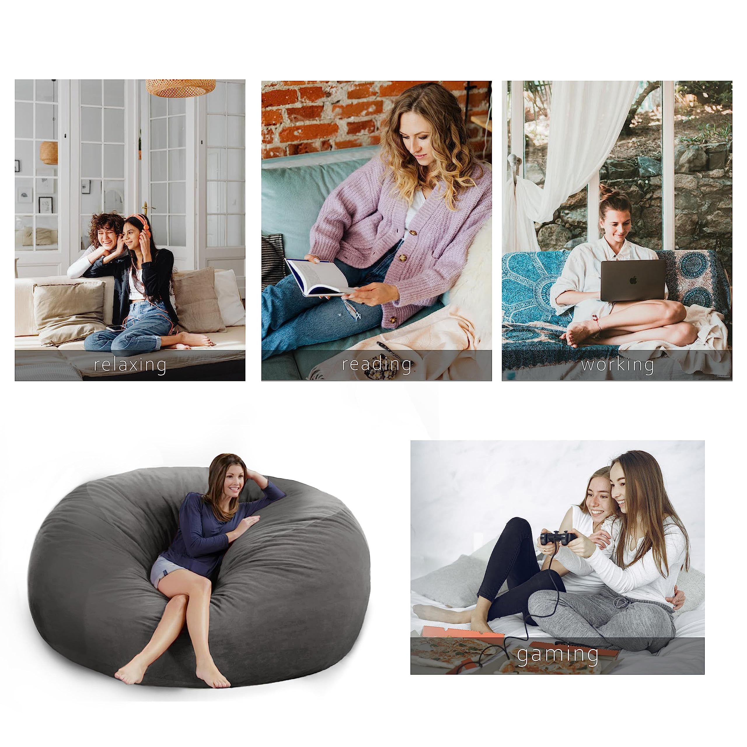 4FT Bean Bag Chair Cover - Soft Fluffy Dutch Velvet Replacement Cover (No Filling Included) - Large 48 Inch Lazy Sofa Slipcover for Adults & Kids - Perfect for Living Room, Bedroom, Dorm or Game Room Relaxation