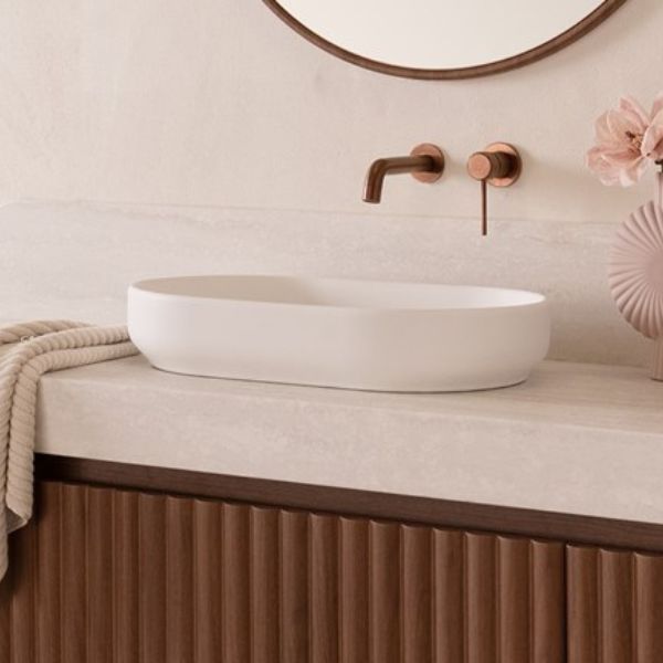 ADP Marilyn 550 x 350mm Semi Inset Bathroom Basin in Matte White - Perfect for Modern Vanities & Contemporary Bathroom Designs