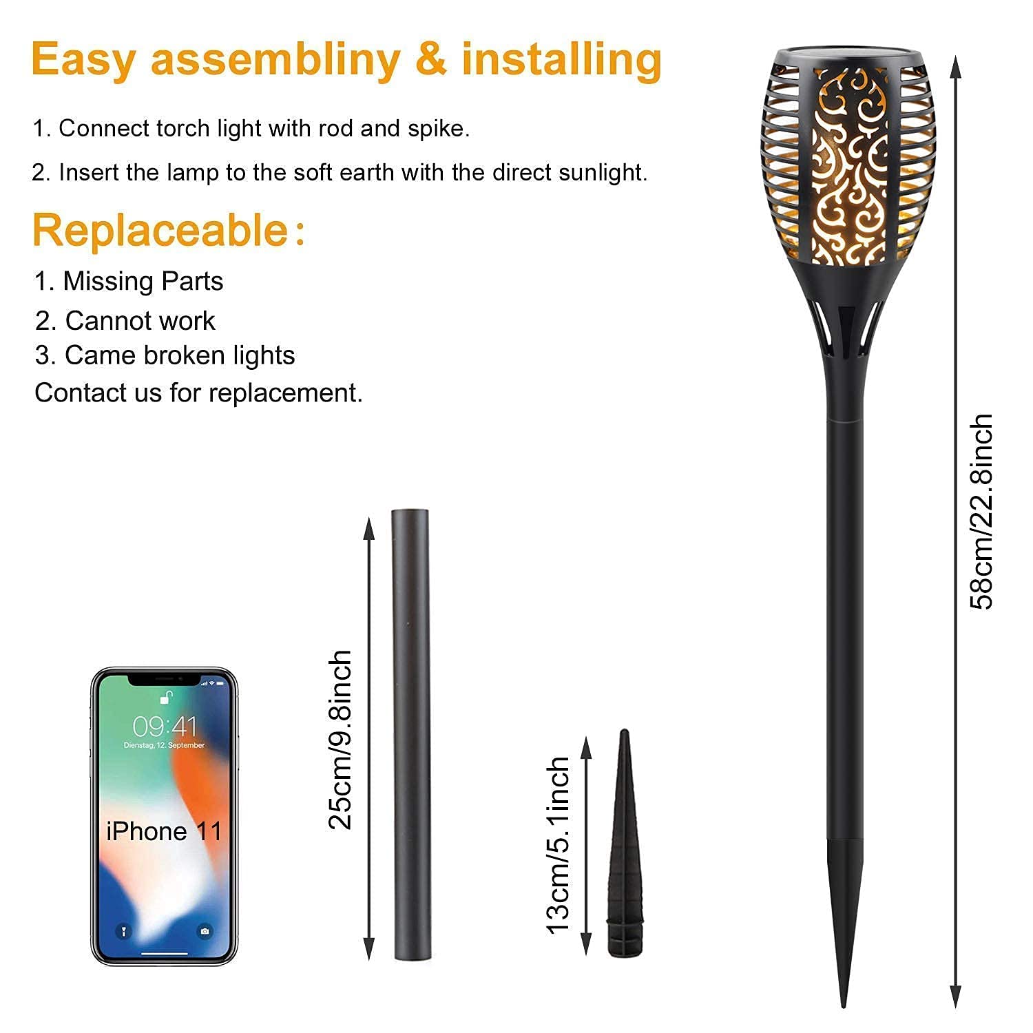 14 Pack Solar Torch Lights Outdoor - 33LED Waterproof Flickering Flame Solar Lights for Garden, Pathway, Yard - Auto On/Off Dusk to Dawn - Perfect for Patio, Deck, Poolside & Landscape Decoration