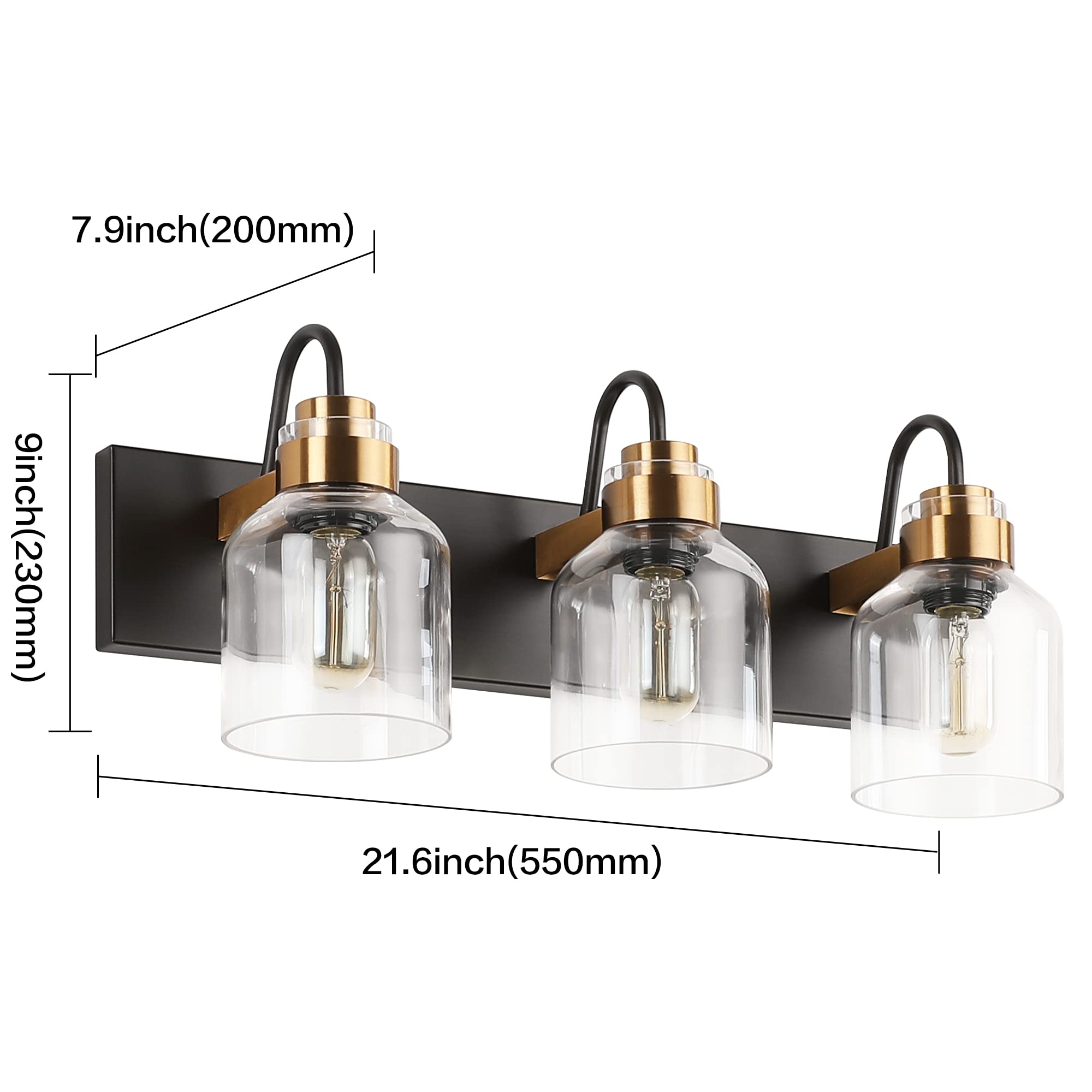 PRESDE Black Bathroom Vanity Light Fixtures - 3-Light Brushed Bronze Wall Sconce for Mirror Lighting | Perfect for Modern Bathroom, Powder Room & Dressing Room Makeup Vanity