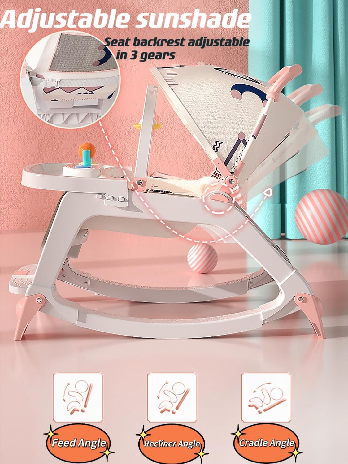**iFANT 5-in-1 Baby Bouncer & Push Walker Combo - Adjustable Infant to Toddler Rocker Chair with Wheels, Toy Snack Tray & Canopy - Portable for Indoor & Outdoor Use (0-36 Months) - Perfect for Playtime, Travel & Relaxation**