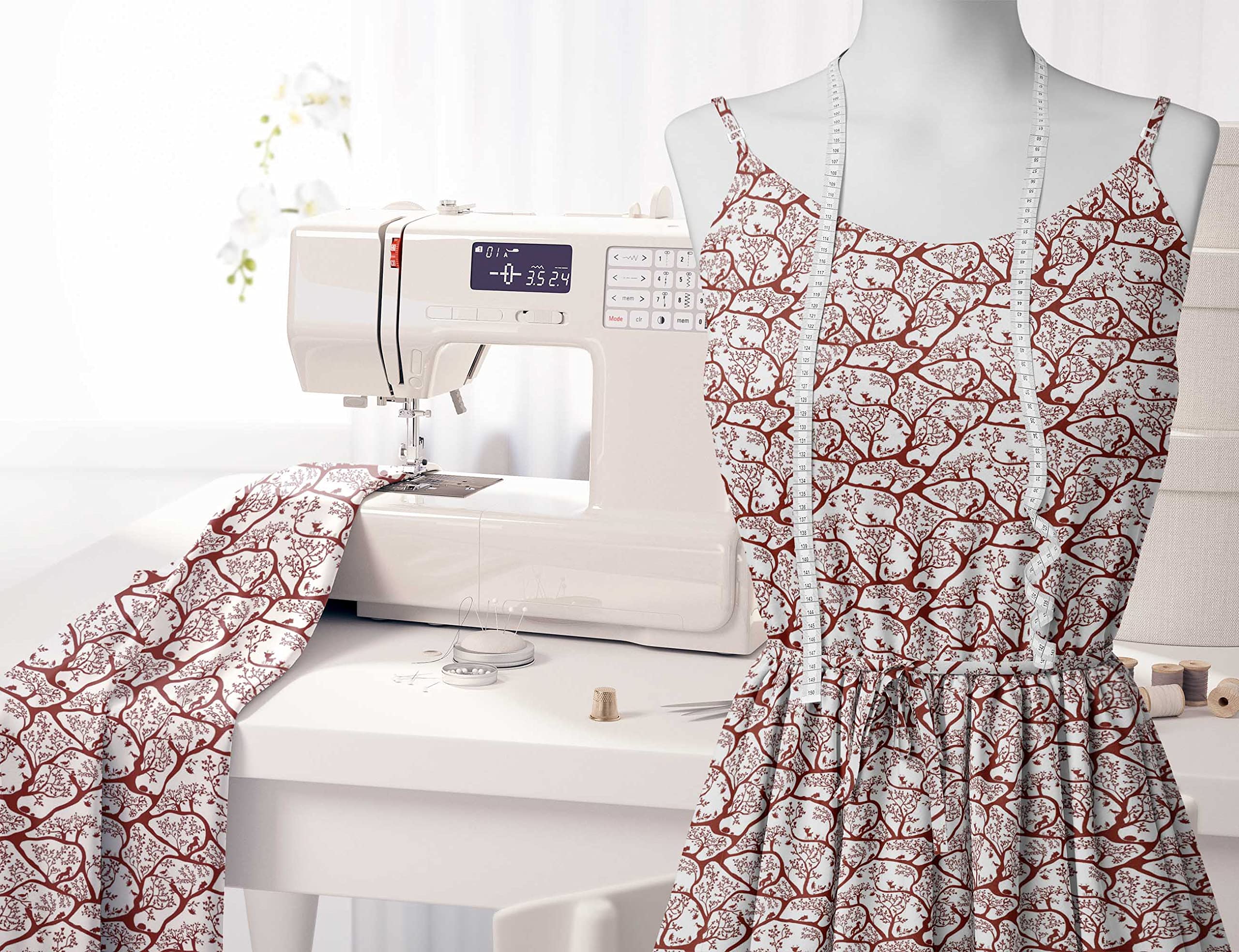 Soimoi Moss Georgette Brown Fabric by The Yard - 42 Inch Wide Animal & Tree Print Fabric for Dresses, Curtains & Home Decor - Nature-Inspired Fashion Fabric for DIY Sewing Projects