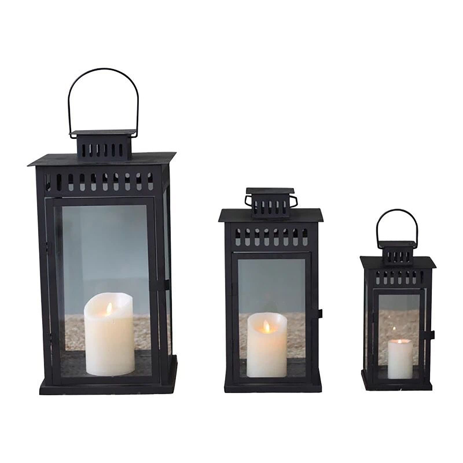 Black Iron Art Glass Candle Lantern - Subway Style Windproof Outdoor Candle Holder for Garden, Balcony, Patio Decor | Perfect for Romantic Dinners, Wedding Centerpieces & Cozy Backyard Ambiance