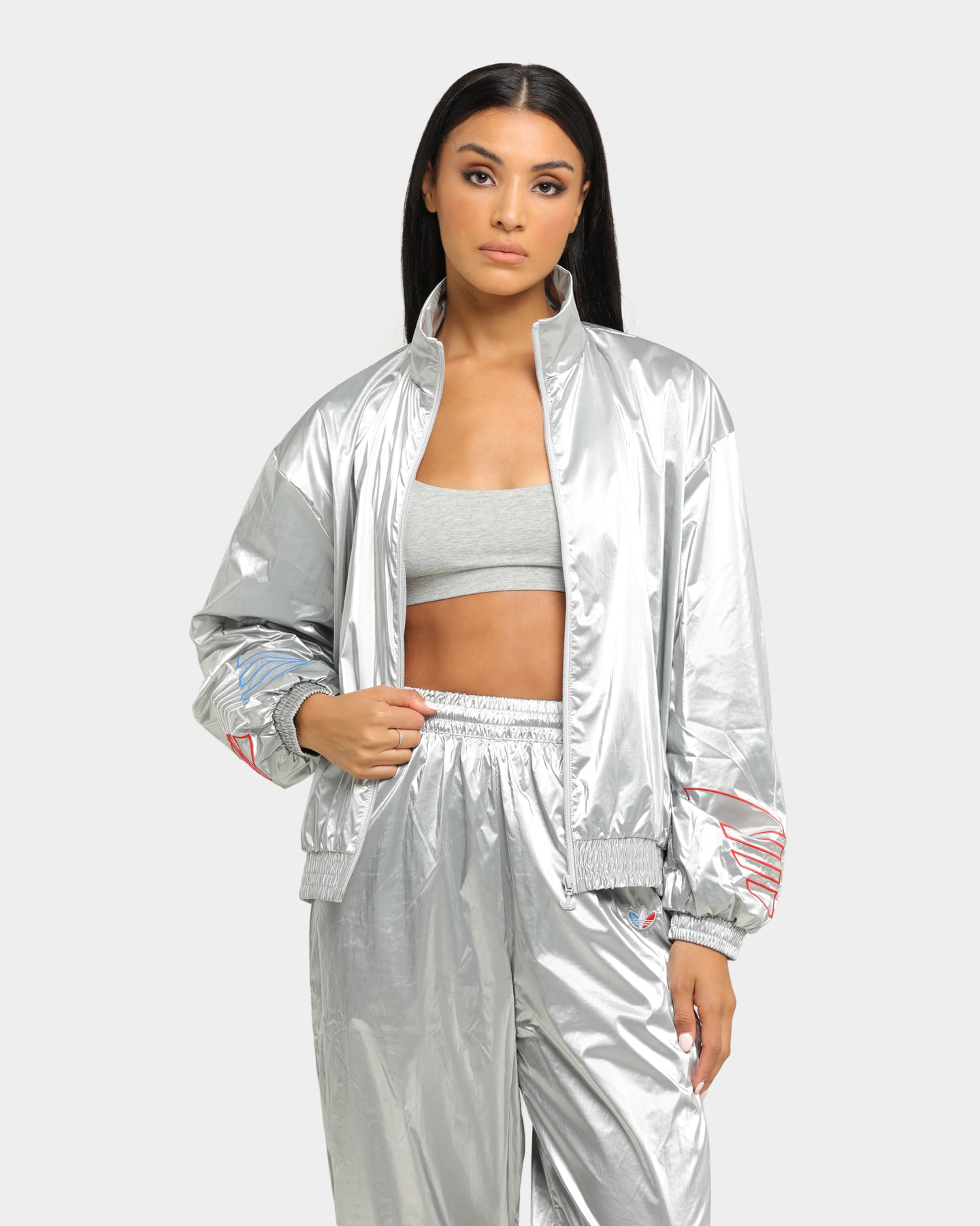 Adidas Women's Japona Track Jacket - Metallic Silver Lightweight Running Jacket for Women - Perfect for Jogging, Gym & Outdoor Activities
