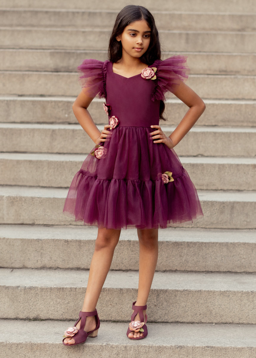 Elain Deep Plum Dress for Women - Elegant Long Sleeve Party Gown for Evening Events, Weddings & Special Occasions
