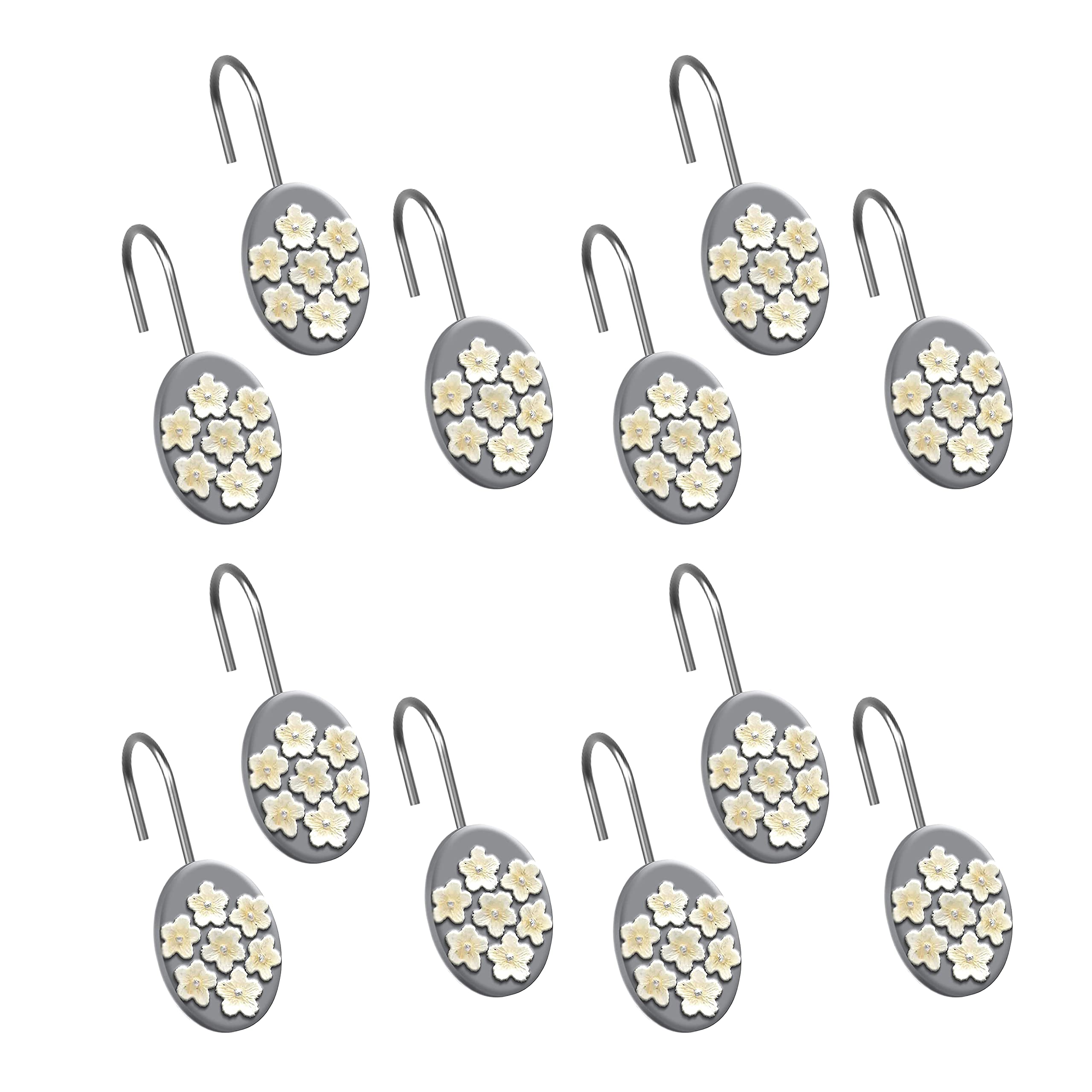 Premium Bath Shower Hooks - Rust-Resistant Grey Hooks for Bathroom Organization (Set of 12) | Perfect for Hanging Loofahs, Sponges & Shower Accessories in Bloomfield Style