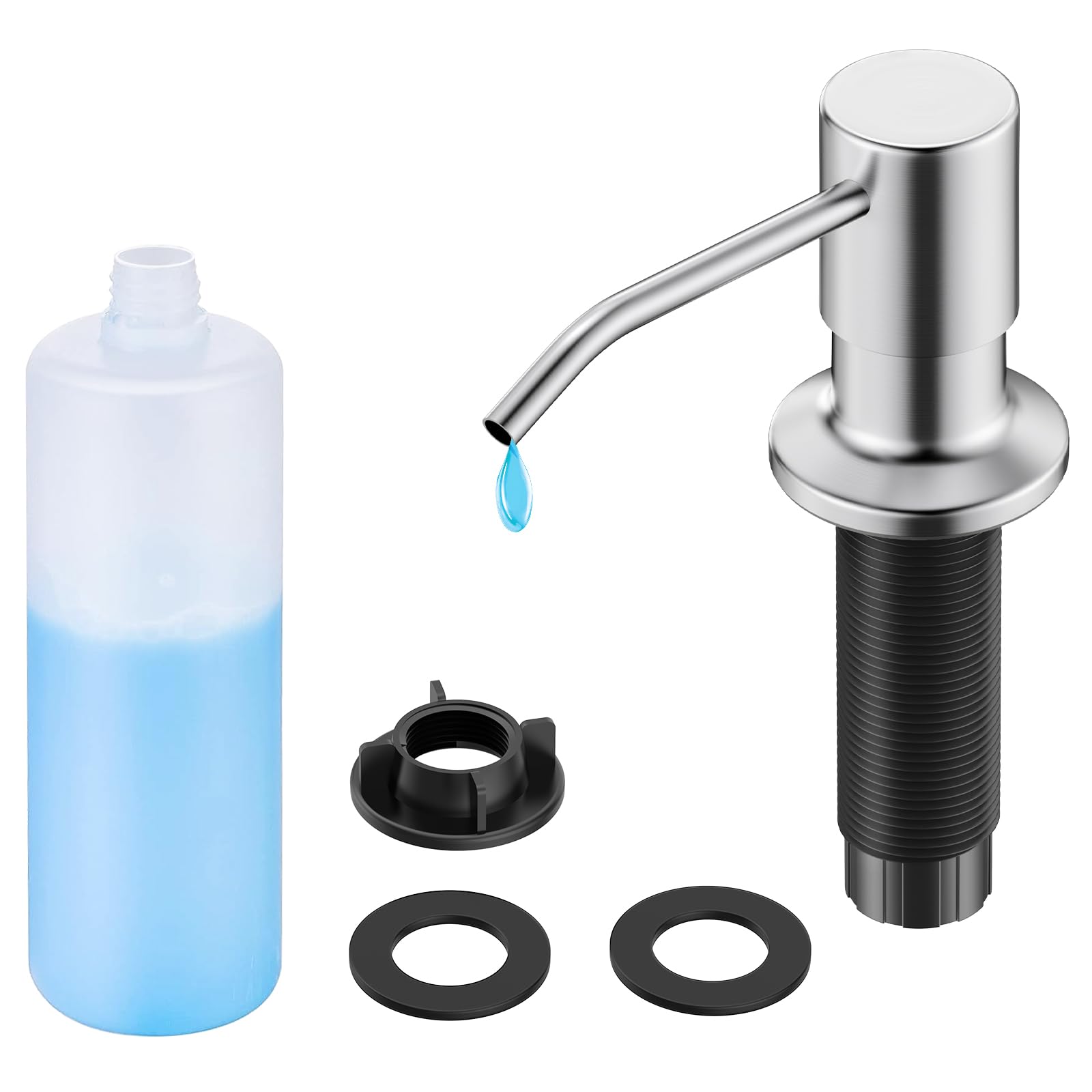 FORIOUS Brushed Nickel Soap Dispenser - 500ML/18OZ Top Refillable Liquid Soap Dispenser for Kitchen Sink Countertop, Bathroom, or Office | Elegant & Durable Lotion Dispenser with Easy One-Hand Operation