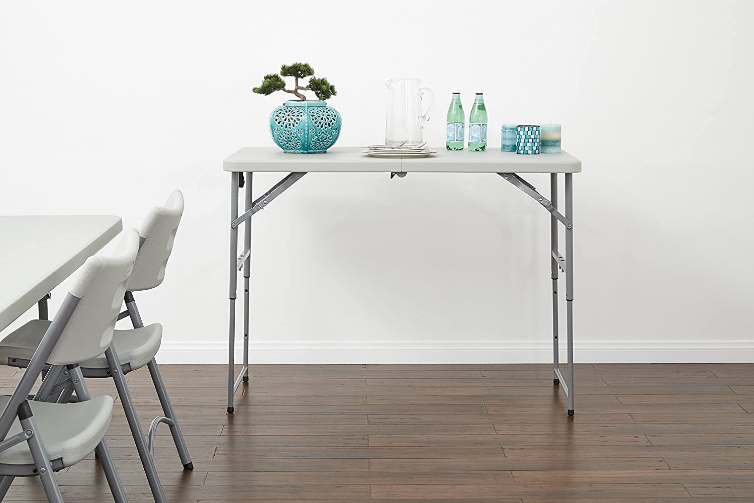 Office Star Adjustable Height 4-Ft Light Gray Resin Folding Table - Perfect for Home Office, Conference Rooms & Event Spaces