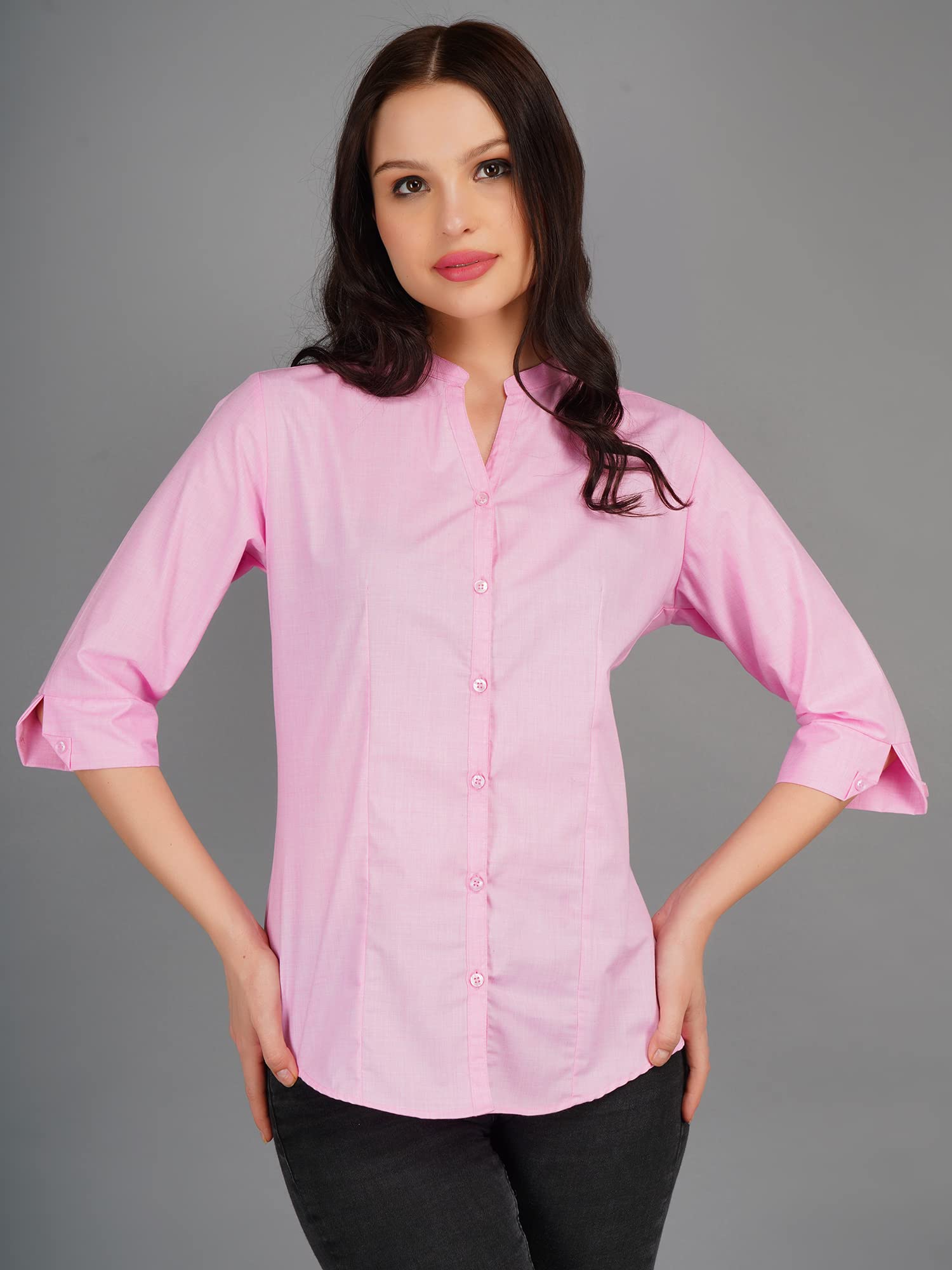 YELLOW PINE Women's Casual 3/4 Sleeve Shirt - Stylish Western Blouse for Women | Formal & Everyday Wear | Regular Fit Pink Top for Office, Dating & Outdoor Activities