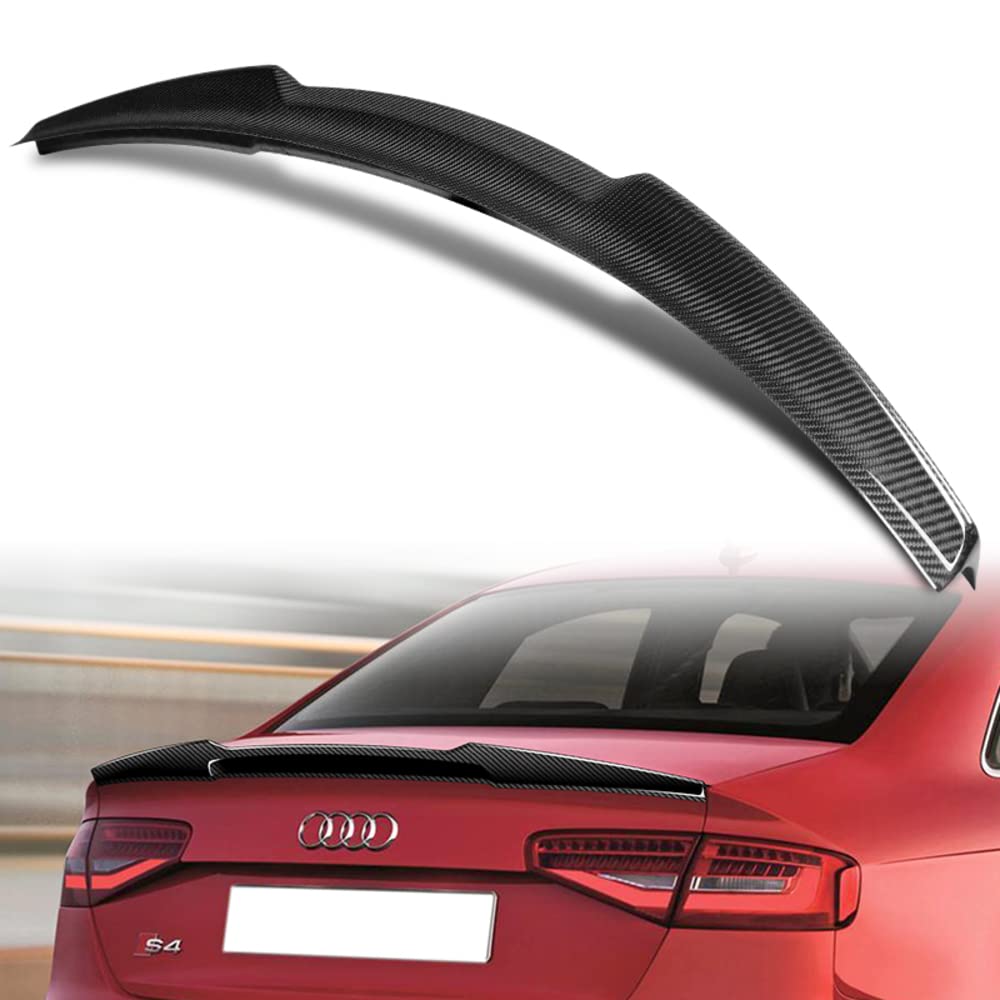 Q1-Tech Carbon Fiber Trunk Spoiler Wing for 2013-2016 Audi A4/A4 Quattro B8.5 Sedan - V-Style Rear Lip Spoiler (2014-2015 Models) - Enhances Aerodynamics & Sporty Look for Street Racing & Car Shows