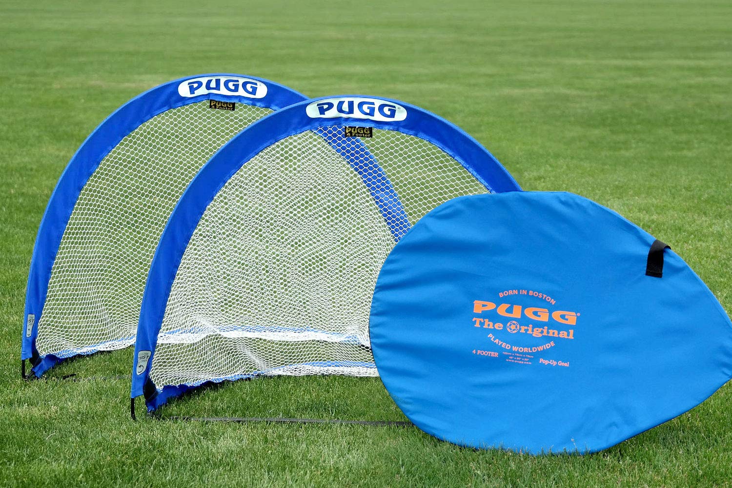 PUGG 4ft Portable Pop Up Soccer Goal - Original Training Futsal Football Net with Carry Bag (Set of 2) - Perfect for Backyard Practice, Youth Games & Pickup Matches