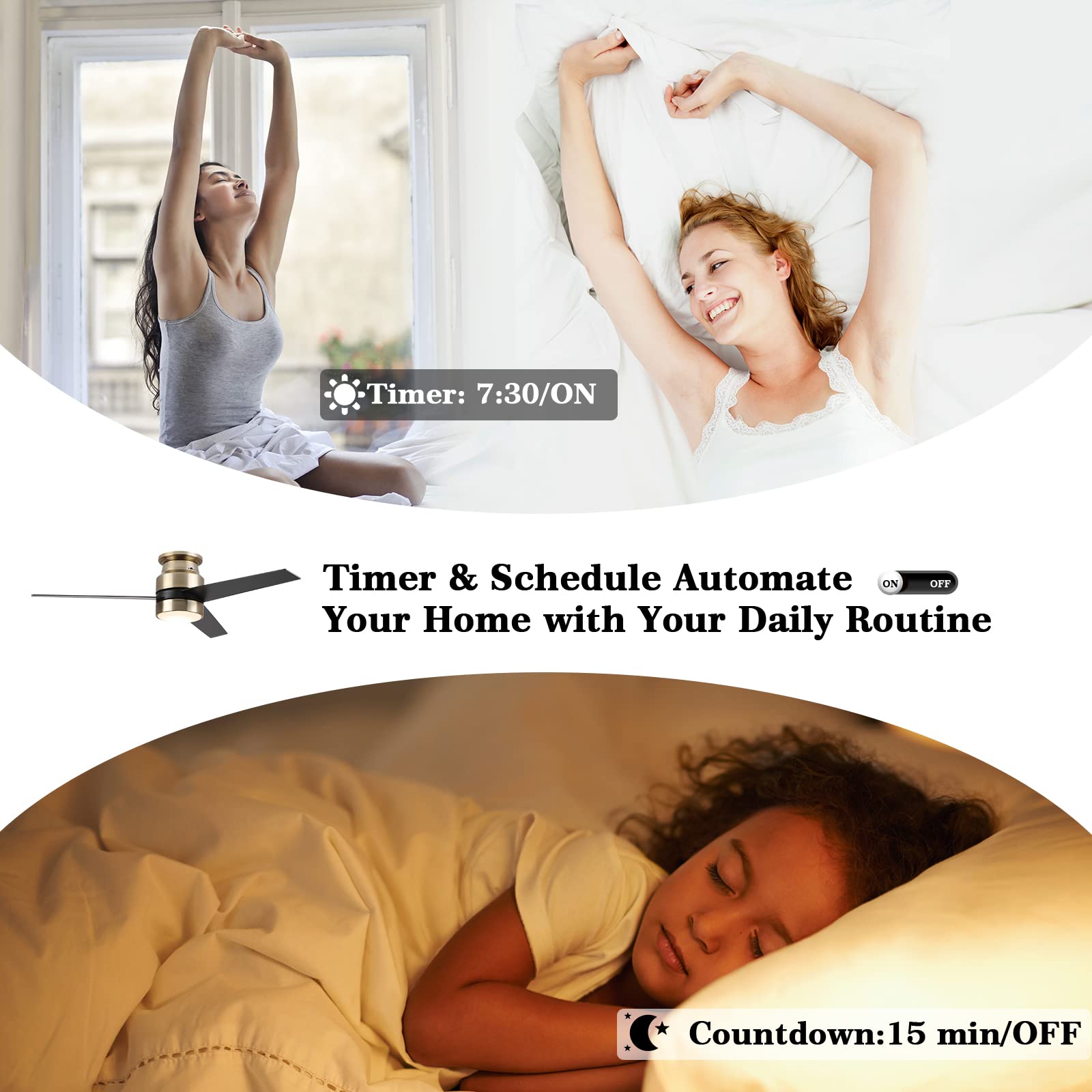 52 Inch Smart Ceiling Fan with LED Light - Alexa/Google Assistant/Siri Compatible, Reversible Motor, Timer Function - Perfect for Bedroom, Living Room & Office - Requires Ground/Neutral/Live Wire (No Remote Included)