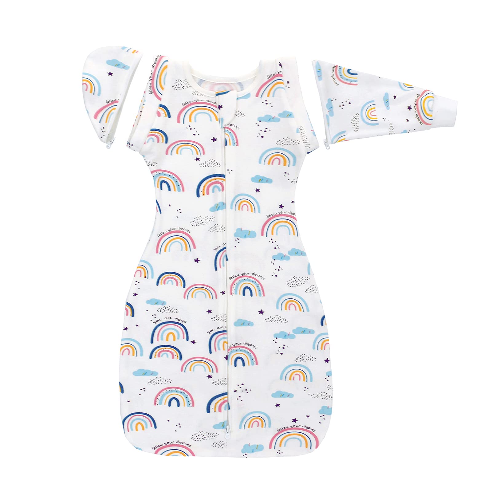 Baby Transition Swaddle Sack - Arms Up Removable Long Sleeve or Sleeveless 100% Cotton Sleep Sack for Newborns 0-3 Months (9-16.5 lbs) | White | Safe Sleepwear for Nursery, Daycare & Travel