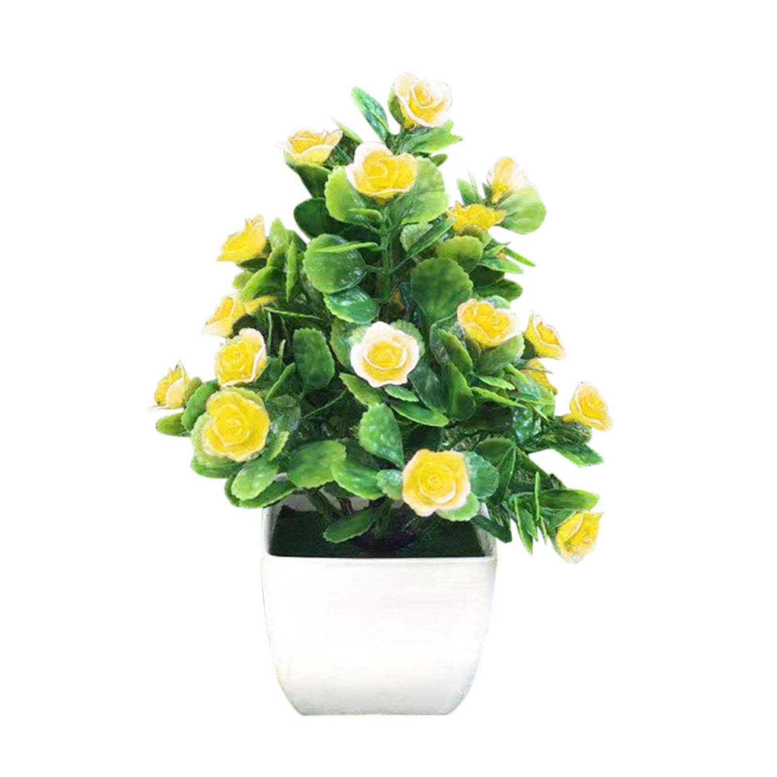 Artificial Pine Tree Bonsai - Fake Plants & Flowers for Home, Office, Garden Decor - Desktop Ornament for Party, Wedding & Indoor Decorations - Yellow