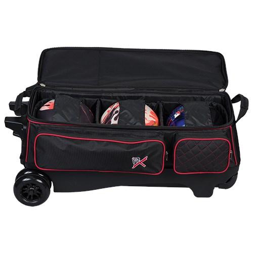 KR Royal Flush 4x4 Bowling Ball Roller Bag - Black/Red - Heavy Duty Bowling Bag with 4 Ball Capacity for League Play & Tournaments - Perfect for Bowling Enthusiasts & Pro Players
